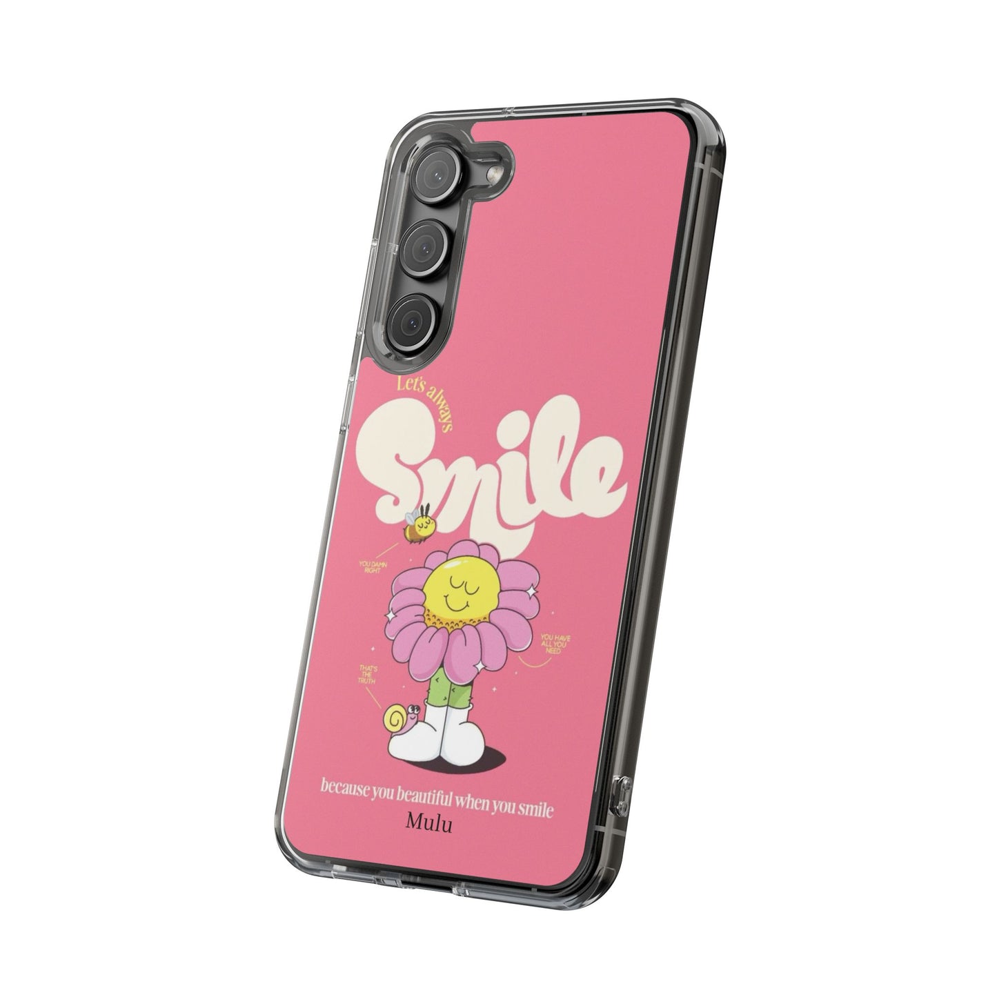 Clear Impact-Resistant Phone Case — Pink 'Smile' Flower Design