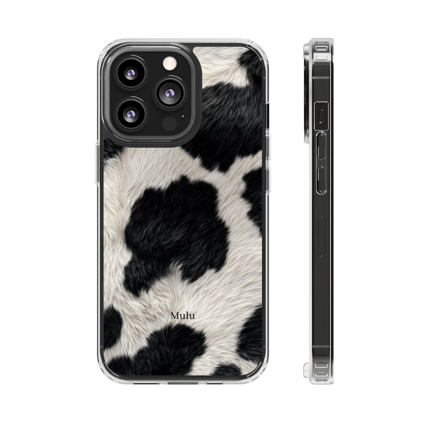 Cow Print Clear Impact Phone Case — Faux Fur Black & White Protection