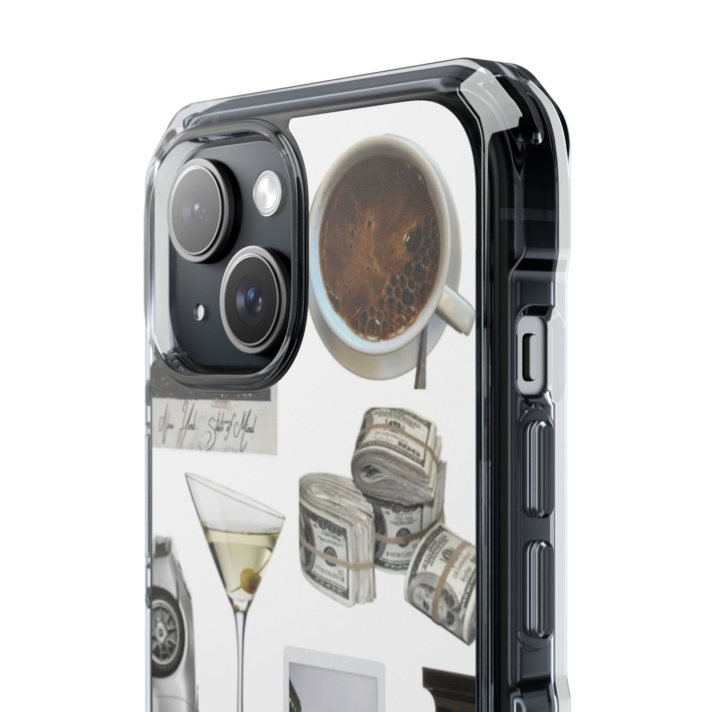 Clear Impact Phone Case — Luxe Collage (Leopard, Martini, Coffee & Vintage Car)