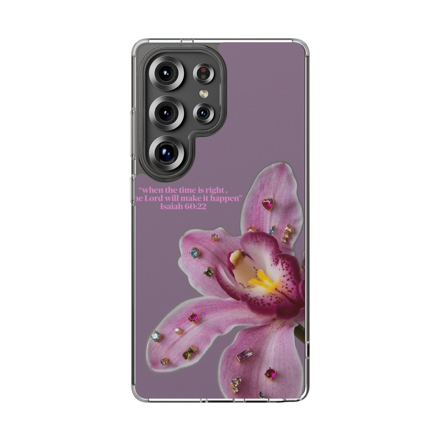 Clear Floral Impact-Resistant Phone Case — "When the time is right" Rose Orchid Design