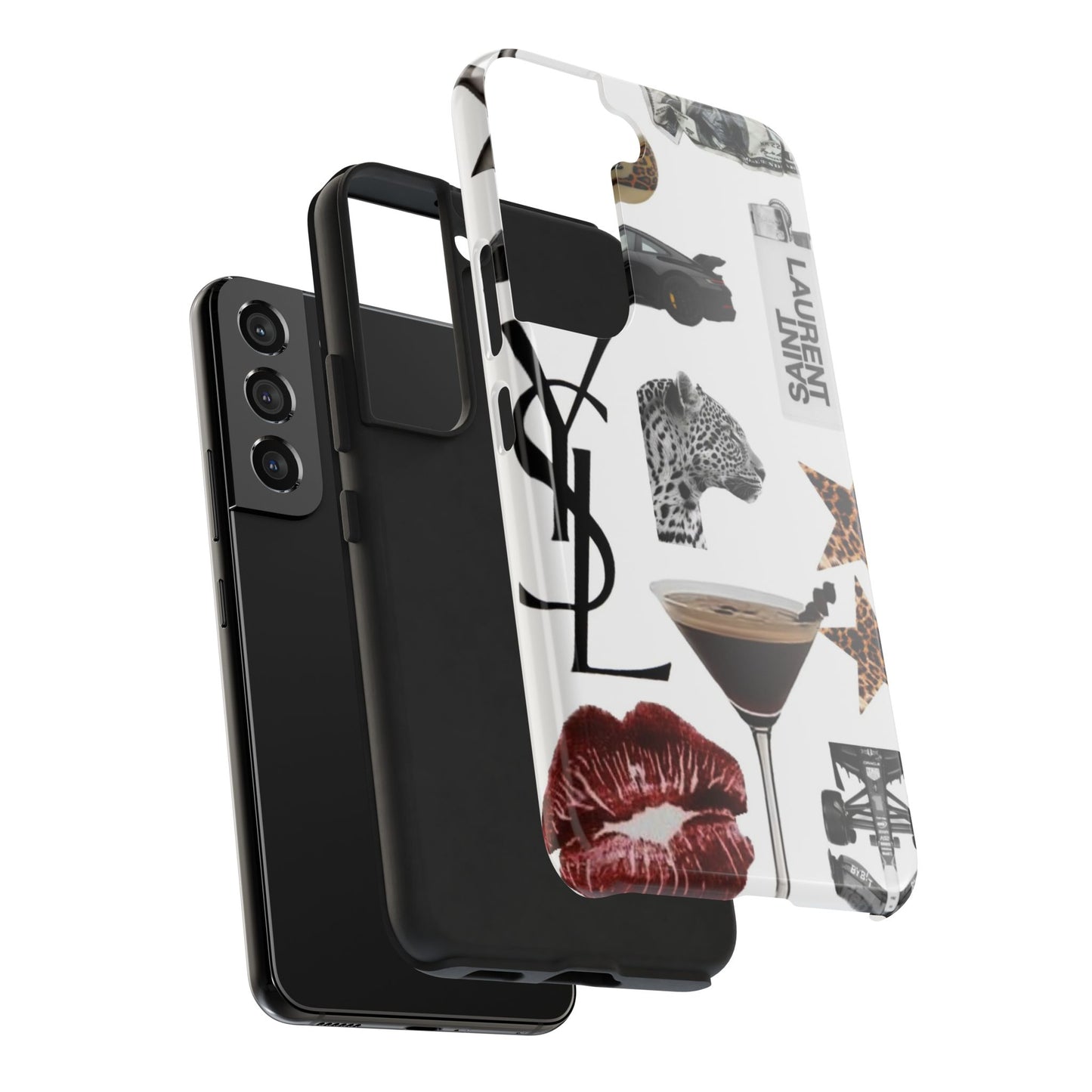 Tough Phone Case — Luxe Fashion Collage with Leopard, Martini & Kiss Print