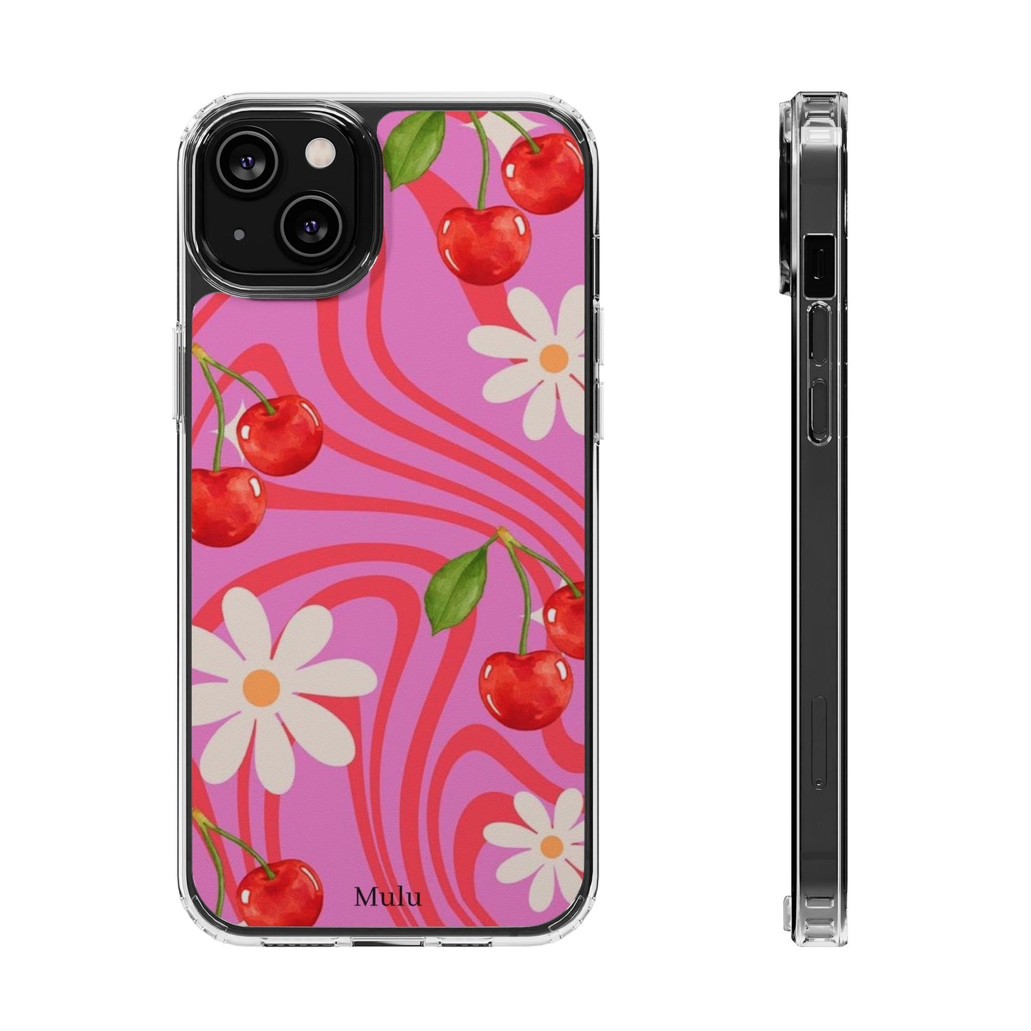 Clear Impact Phone Case — Retro Cherry & Daisy Floral Design