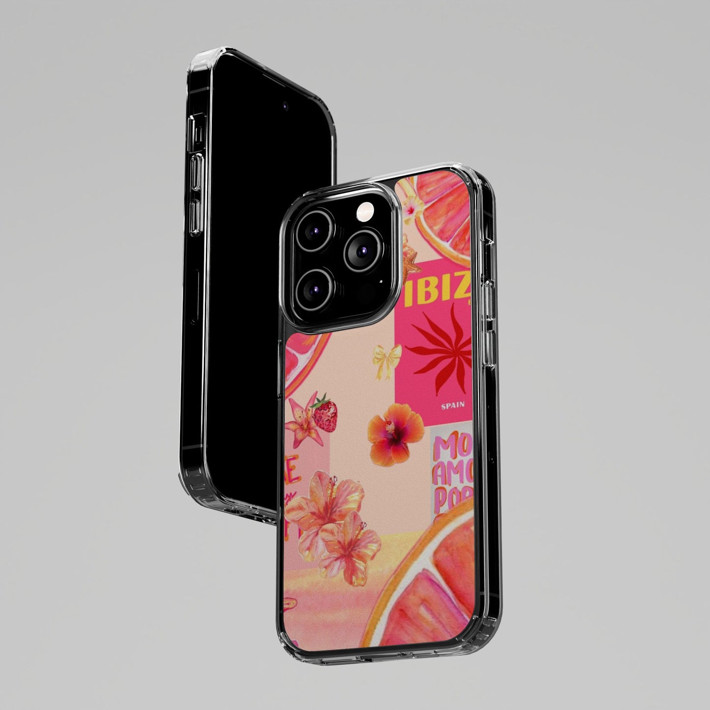 Clear Impact Phone Case — Pink Ibiza Citrus Floral Design