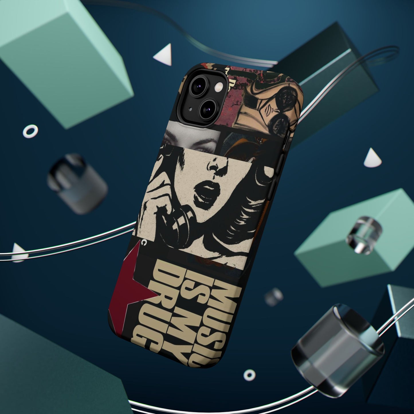 Magnetic Impact Phone Case — Retro Pop Art "Music Is My Drug" Design