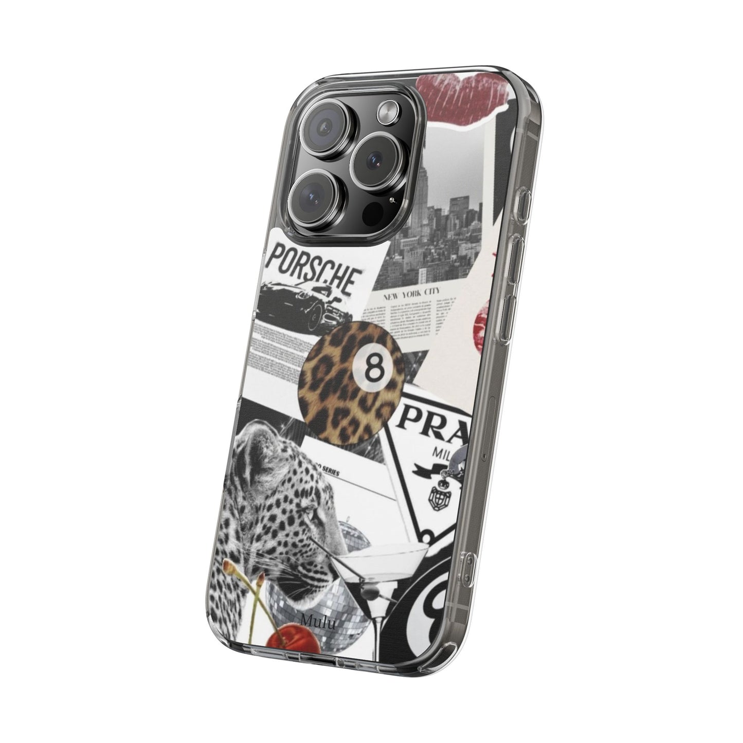 Clear Impact-Resistant Phone Case — Collage Luxury Leopard & Vintage Car Design