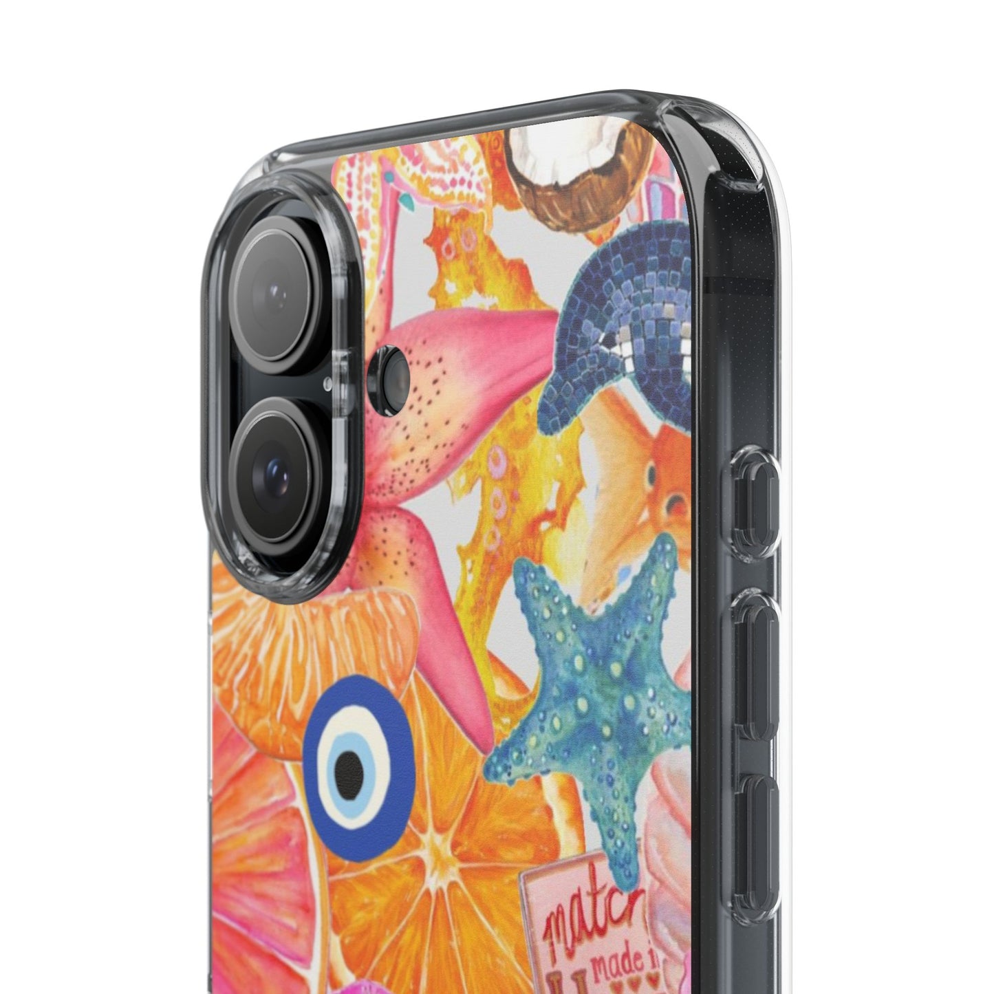 Clear Impact-Resistant Phone Case — Colorful Tropical Collage Design