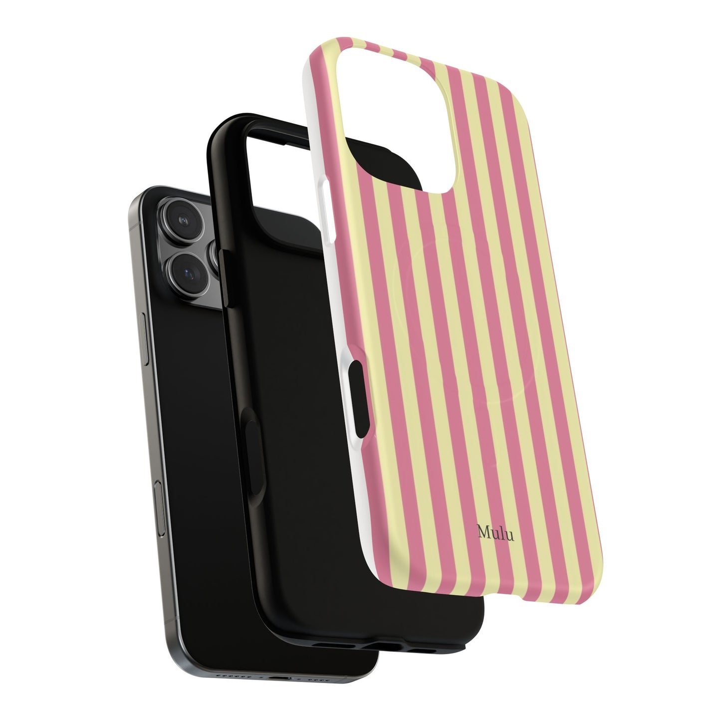 Striped Pink & Yellow Magnetic Tough Phone Case — Retro Pastel Protection