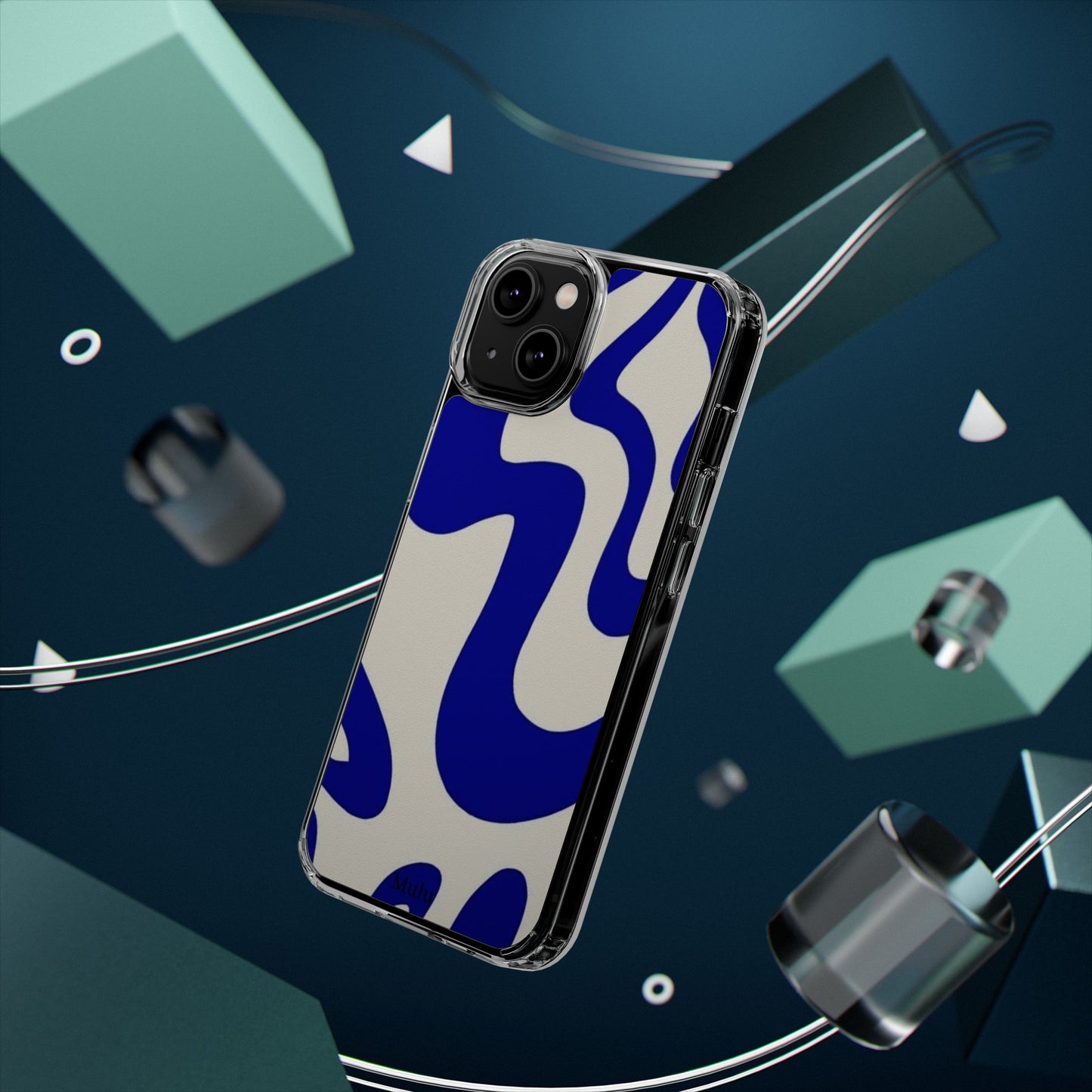 Clear Impact-Resistant Case — Blue Abstract Wavy Pattern