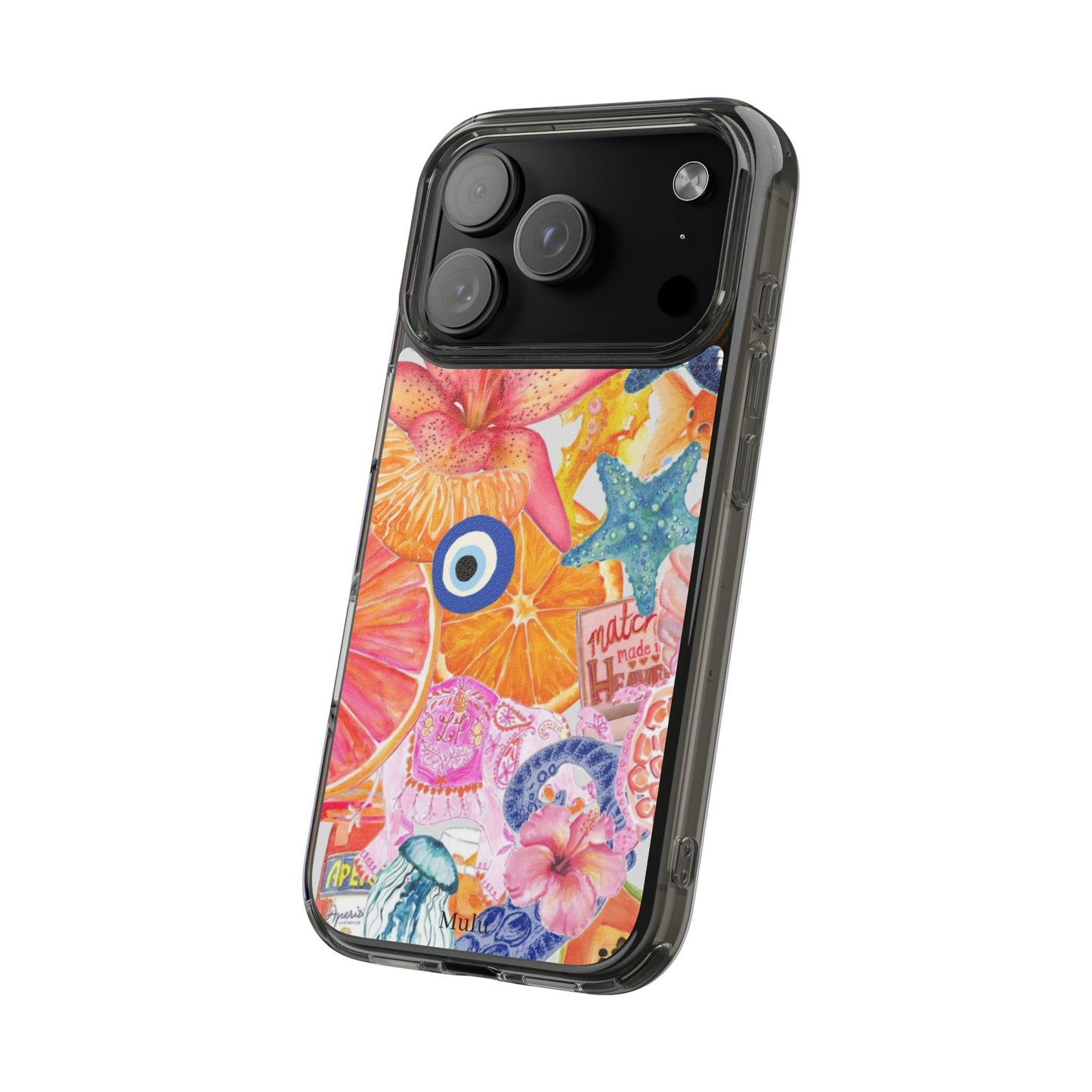 Clear Impact-Resistant Phone Case — Colorful Tropical Collage Design