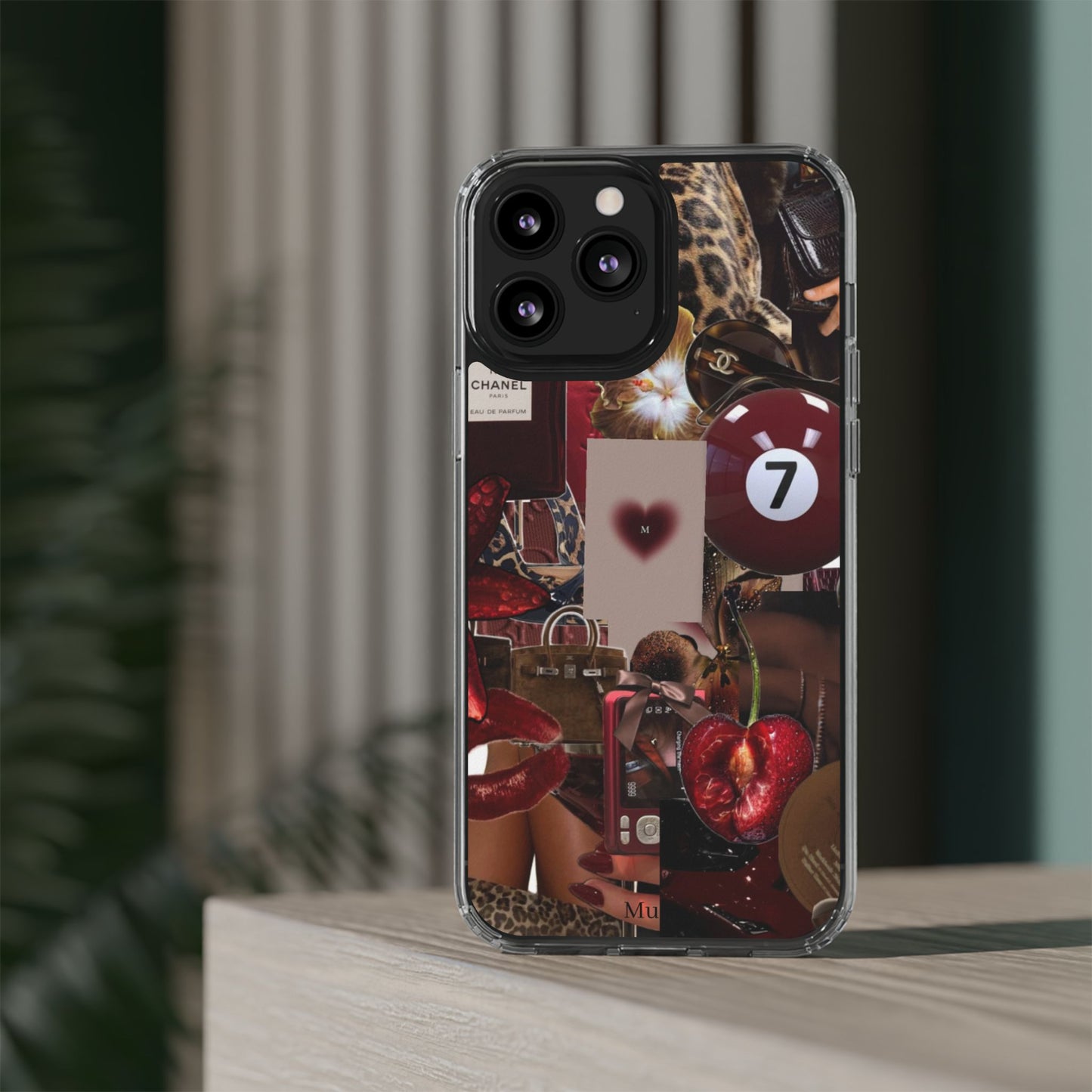 Clear Impact-Resistant Phone Case — Retro Cherry Collage Design