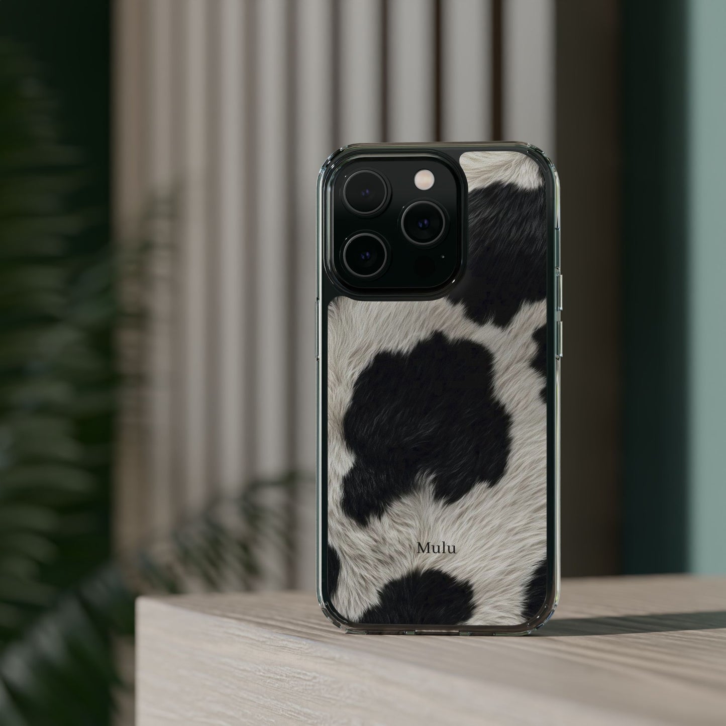 Cow Print Clear Impact Phone Case — Faux Fur Black & White Protection