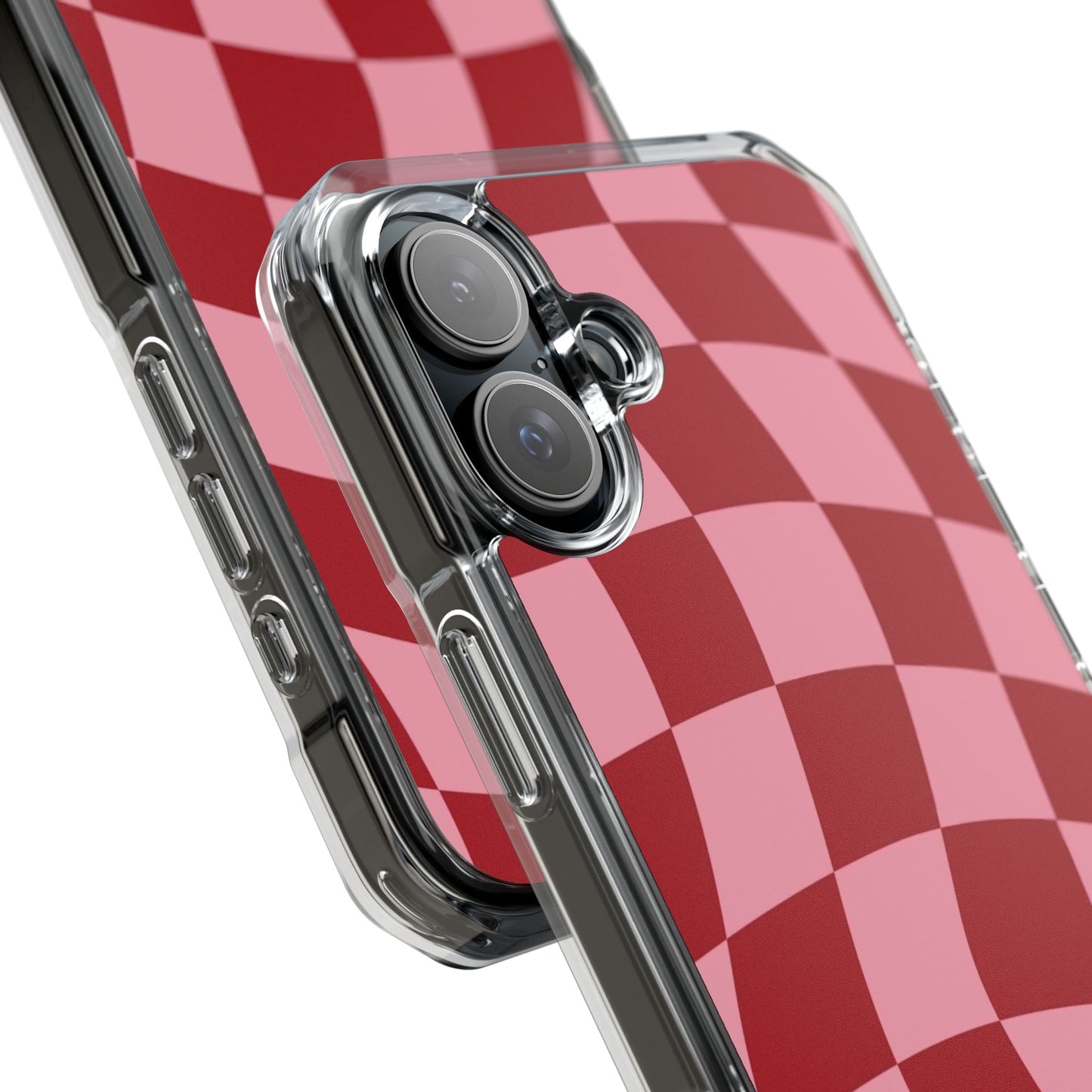 Clear Magnetic Phone Case — Red & Pink Wavy Check Pattern