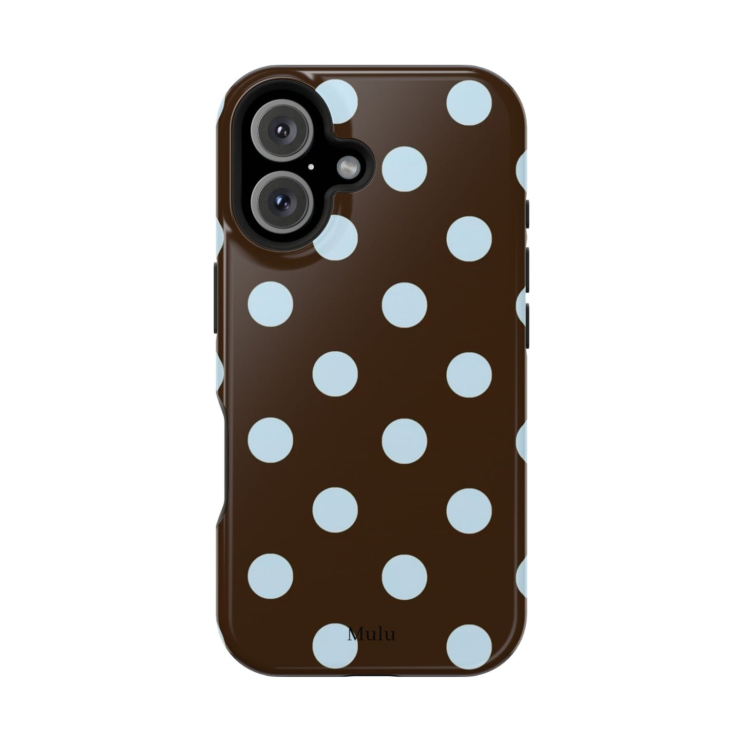Polka Dot Magnetic Phone Case — Brown with Light Blue Dots, Impact-Resistant