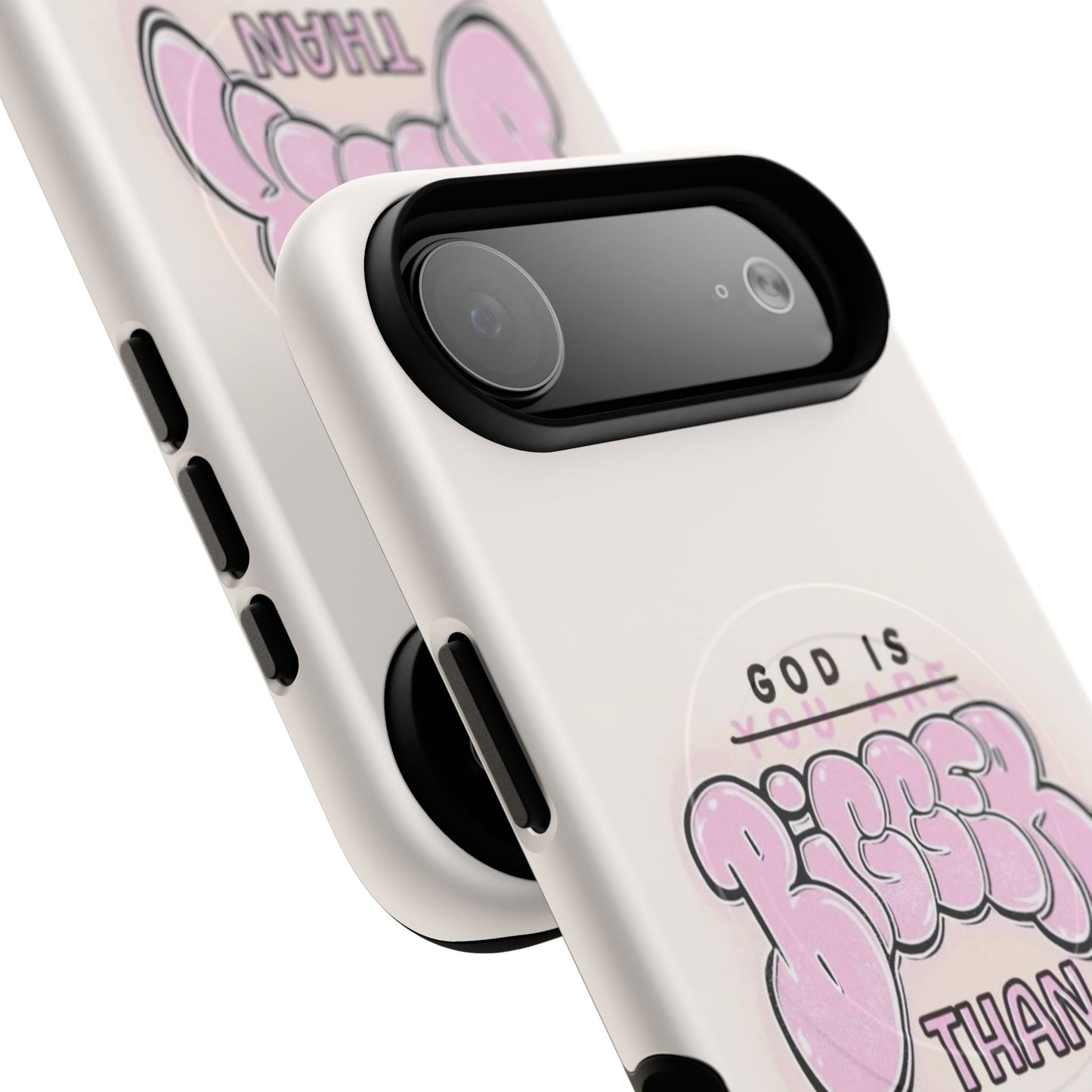 Tough Magnetic Phone Case — "God Is Bigger Than" Inspirational Pink Bubble Design
