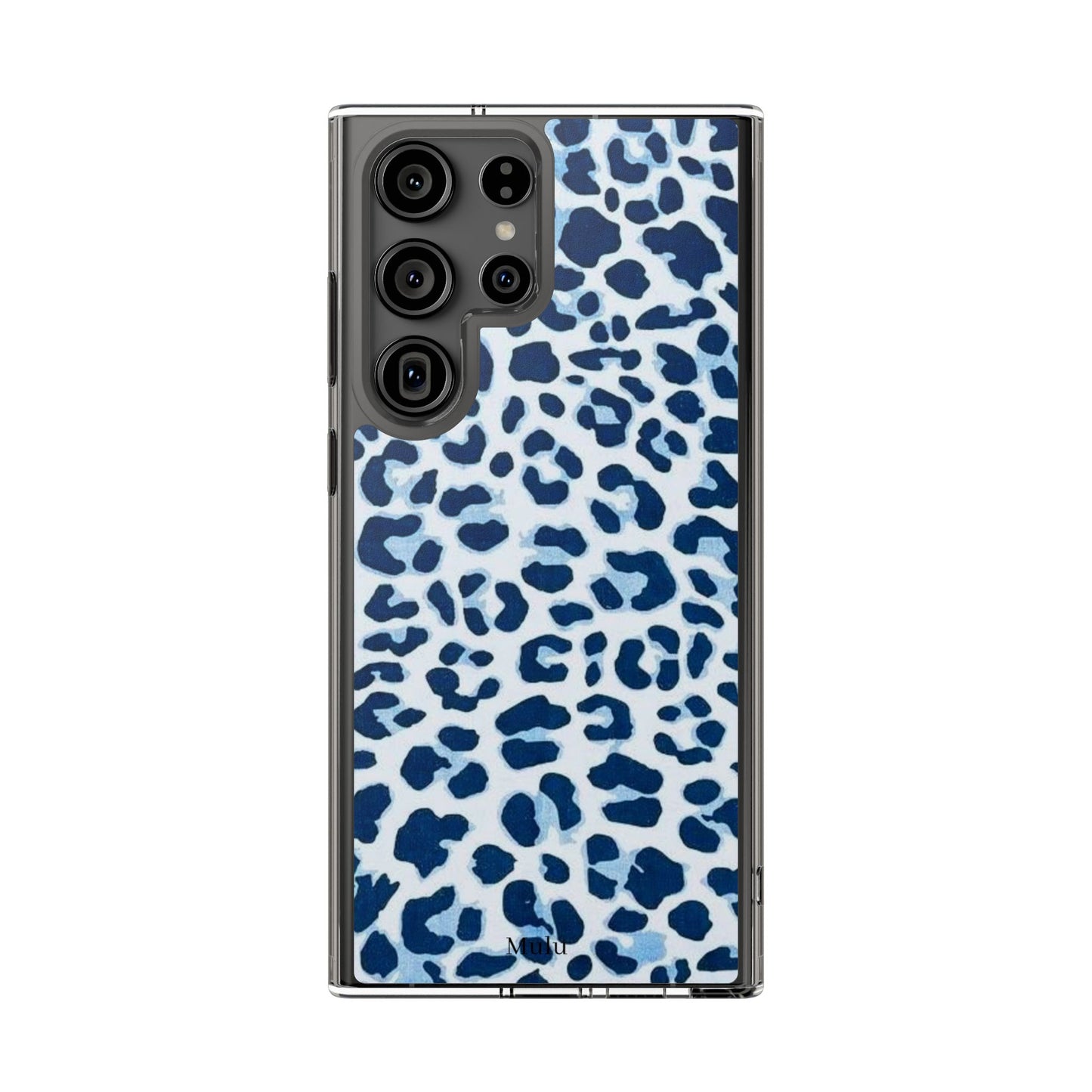Clear Impact-Resistant Phone Case — Blue Watercolor Leopard Print
