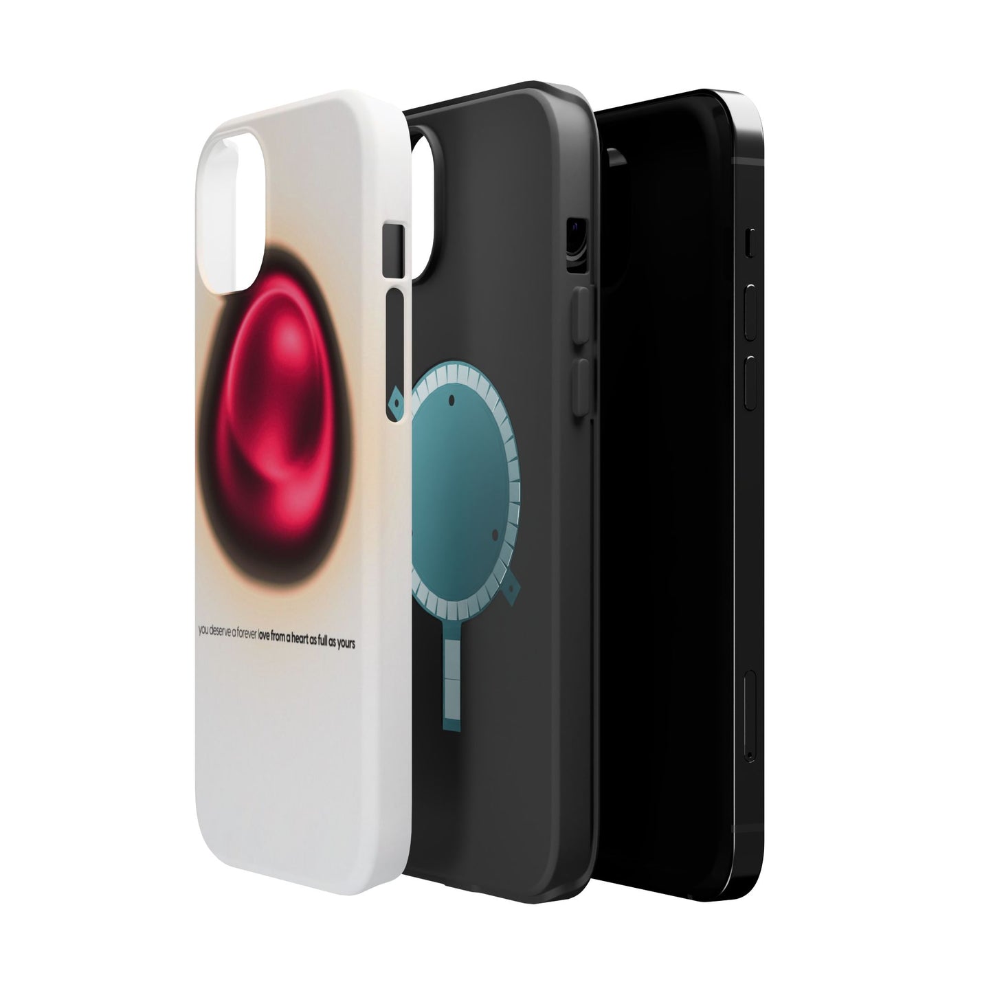 Protective Phone Case — Red Pearl Heart Design with 'You deserve a forever love' Text