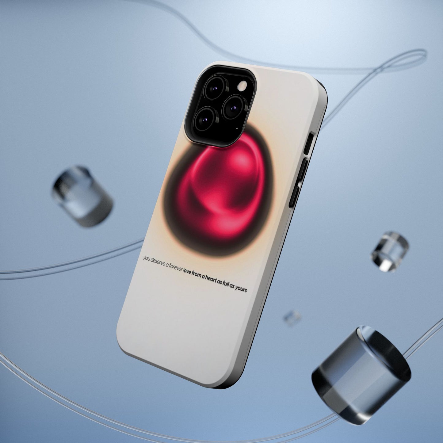 Protective Phone Case — Red Pearl Heart Design with 'You deserve a forever love' Text