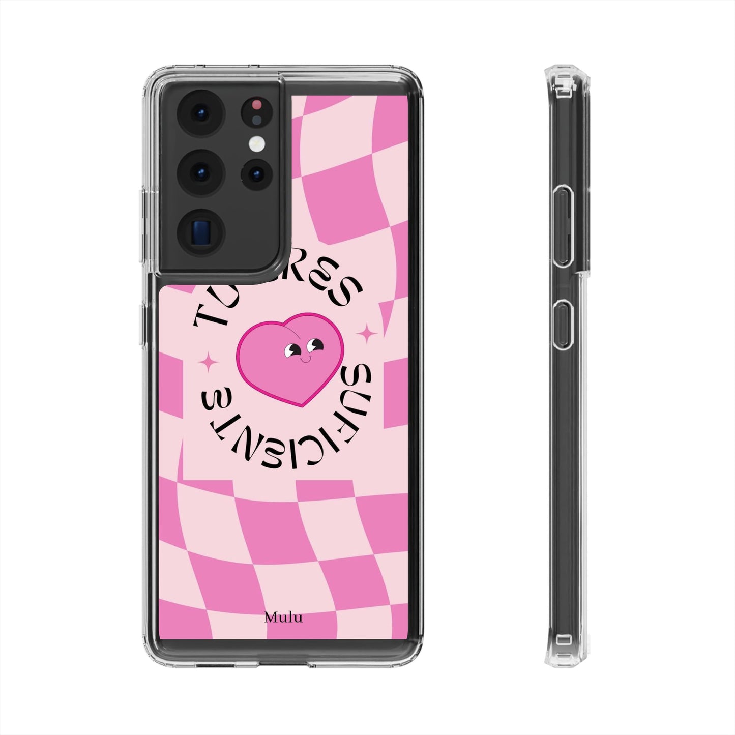 Clear Impact-Resistant Phone Case — Pink Checkerheart “Tu Eres Suficiente” Design