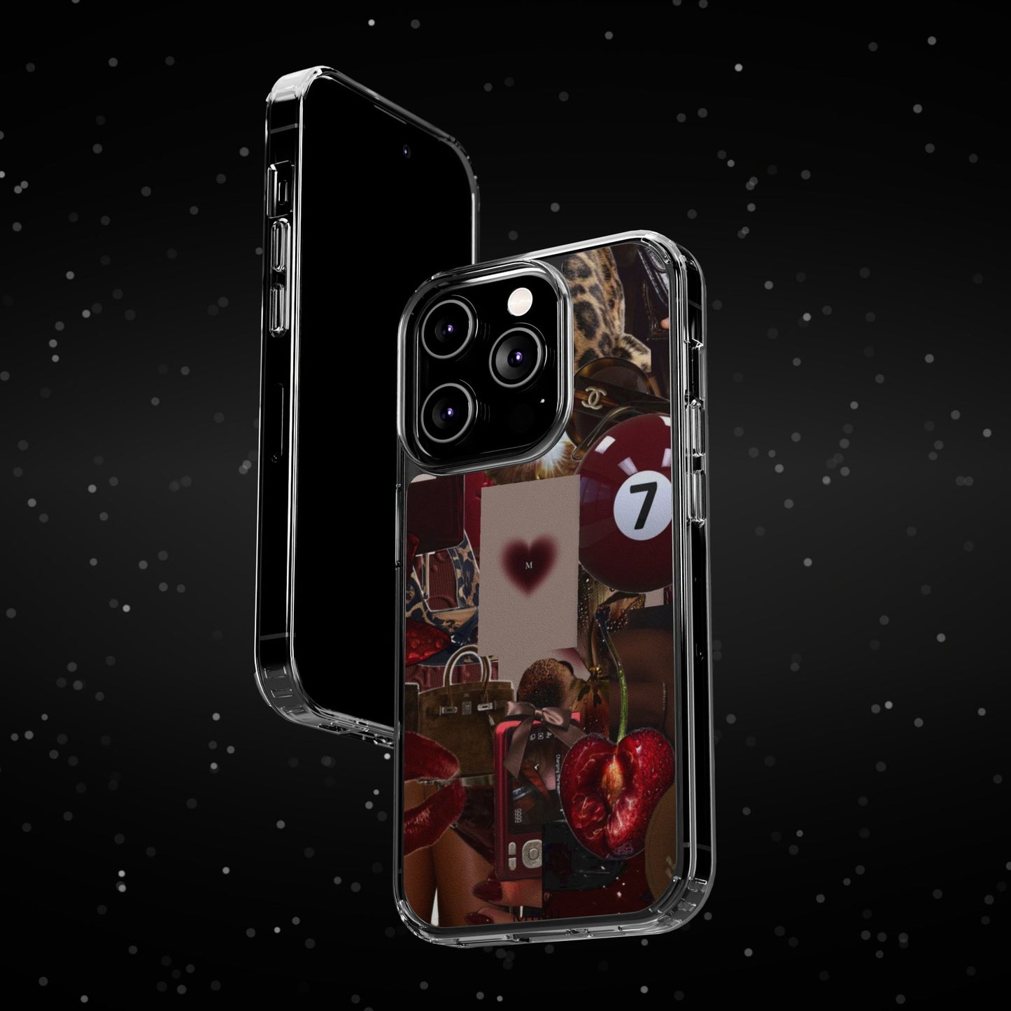 Clear Impact-Resistant Phone Case — Retro Cherry Collage Design