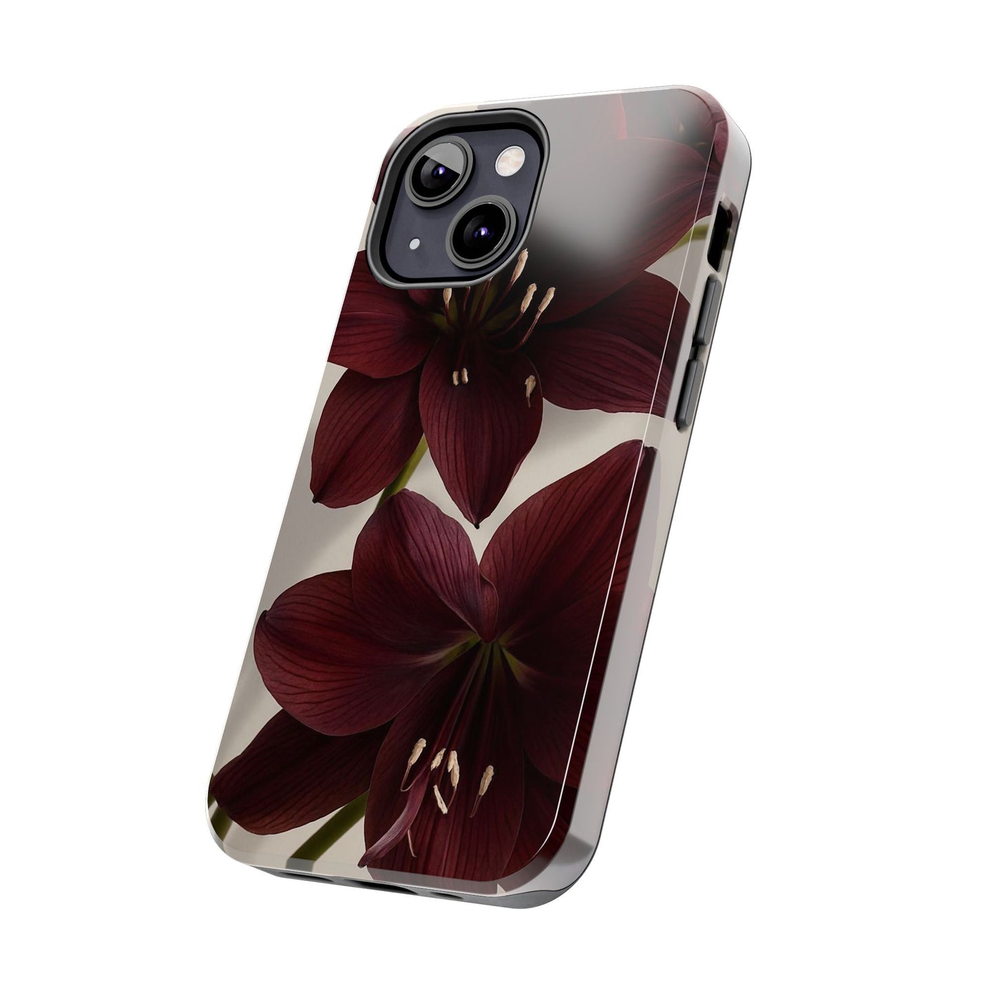 Amaryllis Noir Tough Phone Case — Dark Burgundy Floral Protective Cover