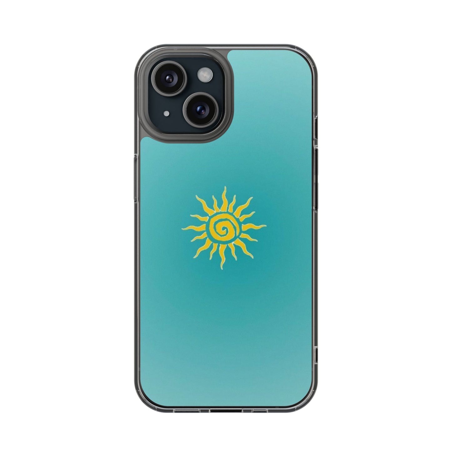 Clear Impact-Resistant Phone Case — Yellow Sun on Teal Gradient
