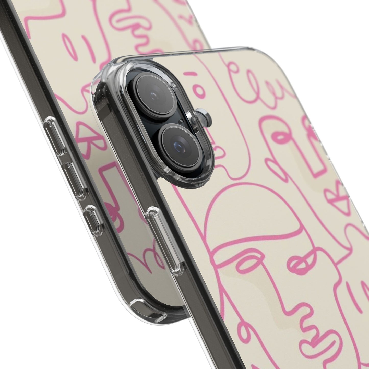 Clear Impact-Resistant Phone Case — Pink Minimalist Line Faces Design