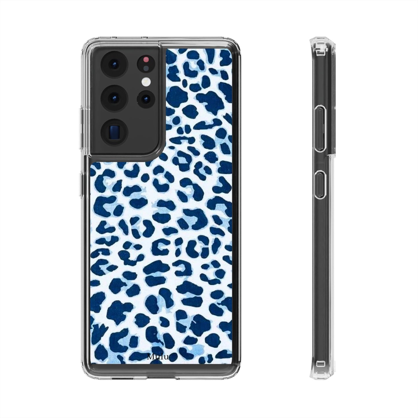 Clear Impact-Resistant Phone Case — Blue Watercolor Leopard Print