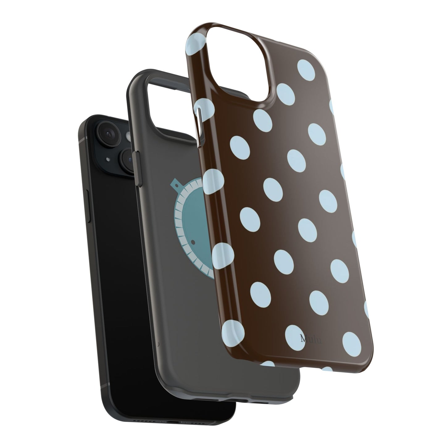 Polka Dot Magnetic Phone Case — Brown with Light Blue Dots, Impact-Resistant