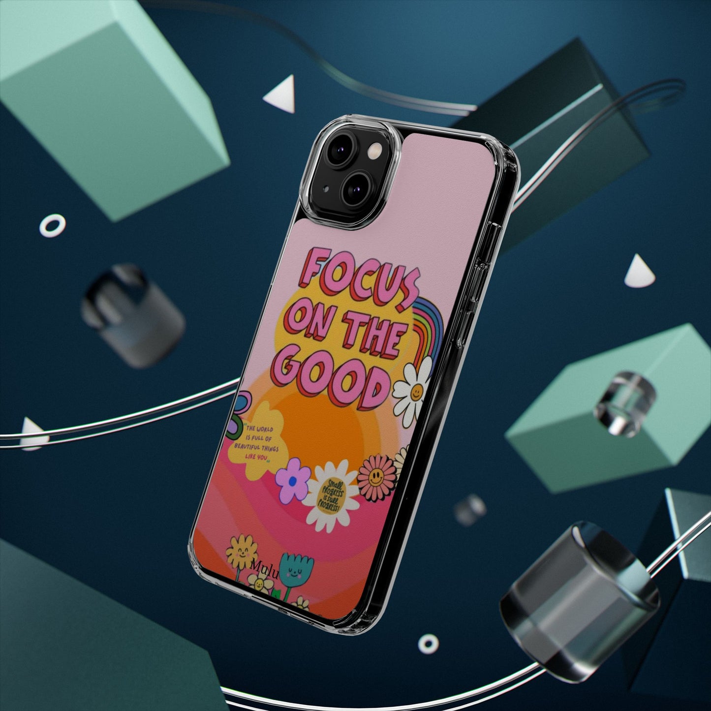 Clear Impact-Resistant Case — "Focus On The Good" Retro Floral Phone Cover