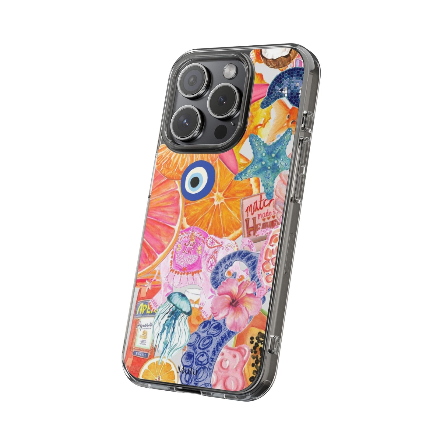 Clear Impact-Resistant Phone Case — Colorful Tropical Collage Design