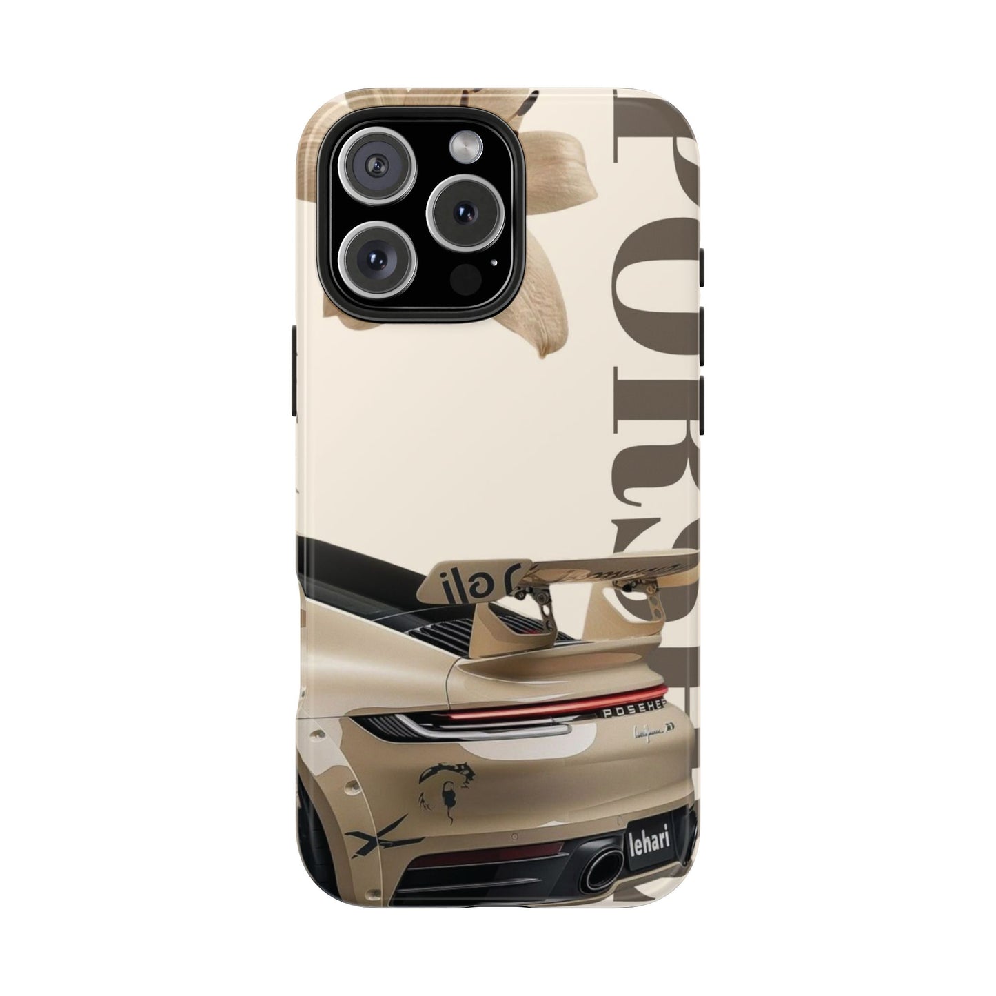 Tough Phone Case — Beige Sports Car Design with 'Tourist' Typography