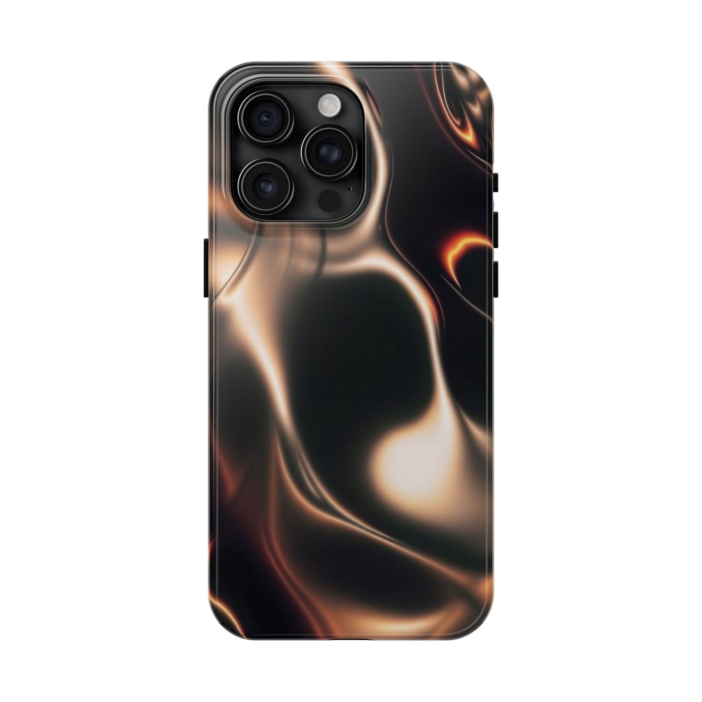 Abstract Liquid Glow Tough Phone Case — Black & Bronze Swirl Protective Cover