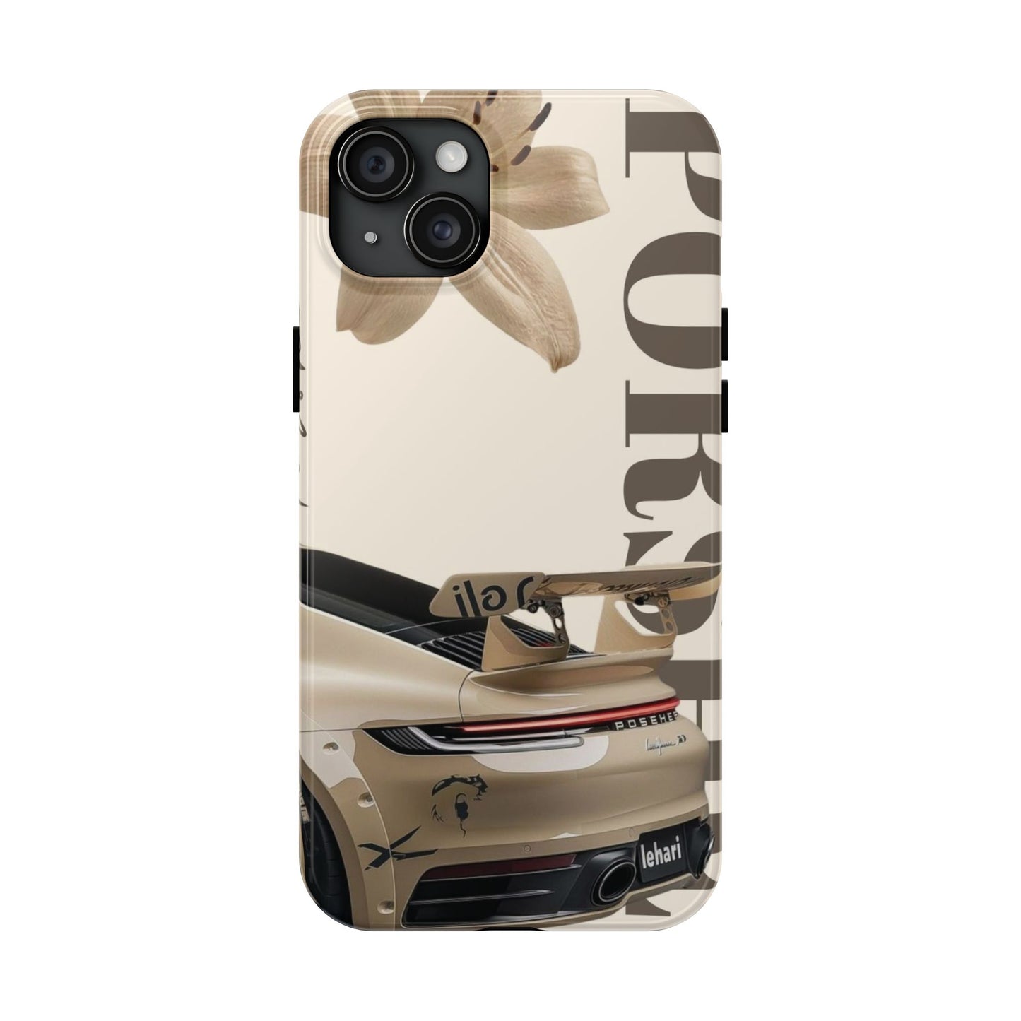 Tough Phone Case — Beige Sports Car Design with 'Tourist' Typography
