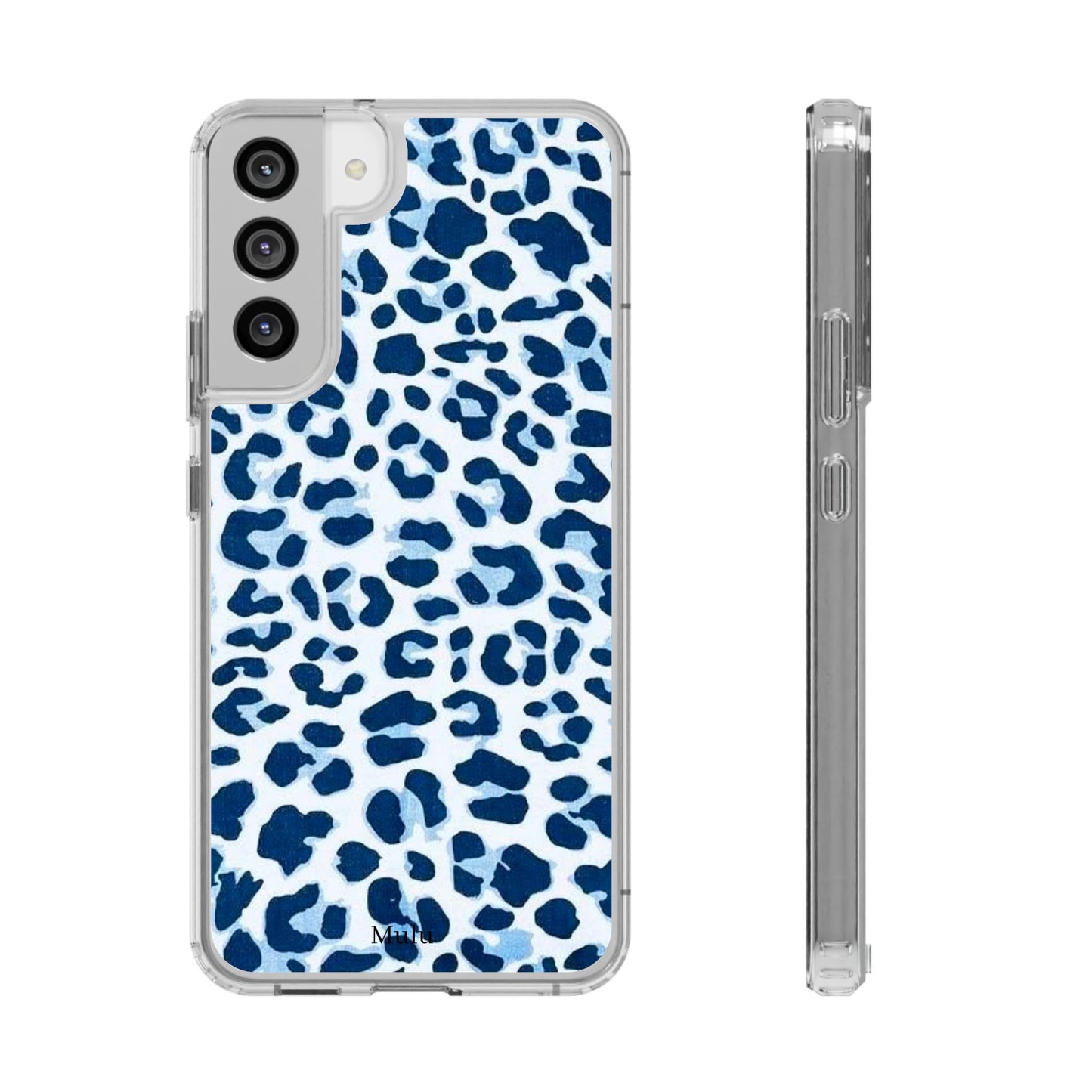 Clear Impact-Resistant Phone Case — Blue Watercolor Leopard Print