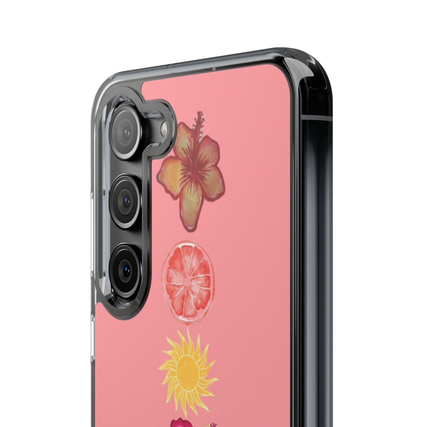 Clear Impact-Resistant Phone Case — Tropical Sun & Hibiscus Floral Design