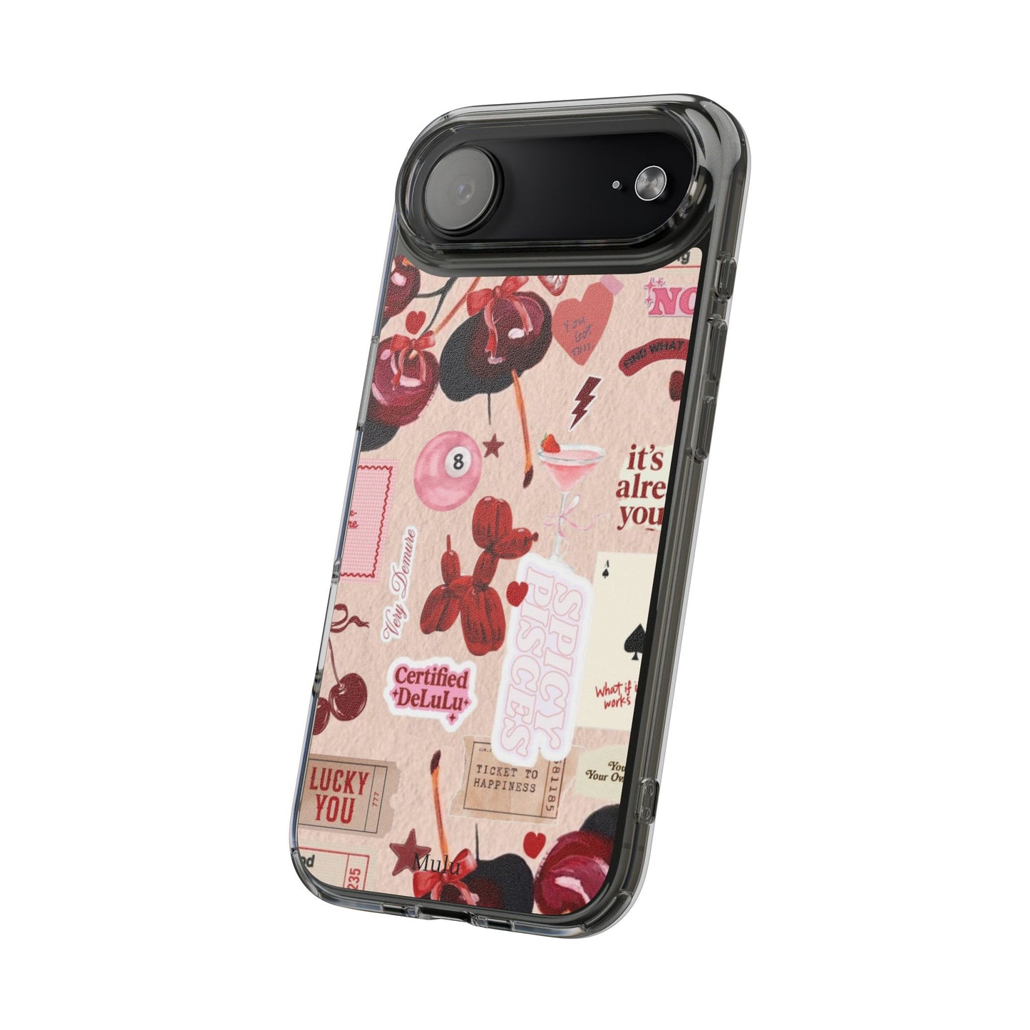 Clear Impact-Resistant Phone Case — Retro Cherry & Sticker Collage