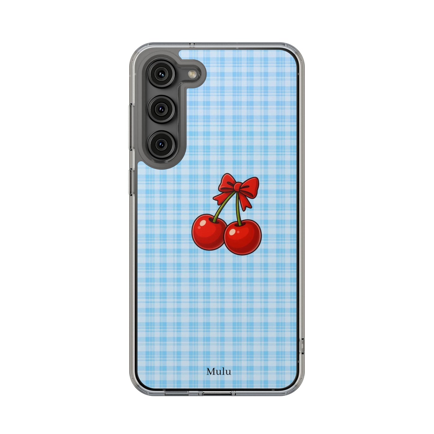 Clear Cherry Gingham Phone Case — Impact-Resistant Clear Case with Red Cherry Design