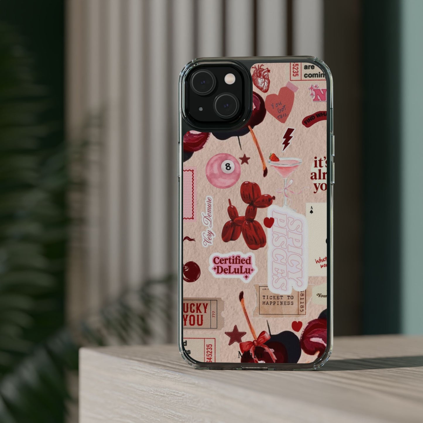Clear Impact-Resistant Phone Case — Retro Cherry & Sticker Collage