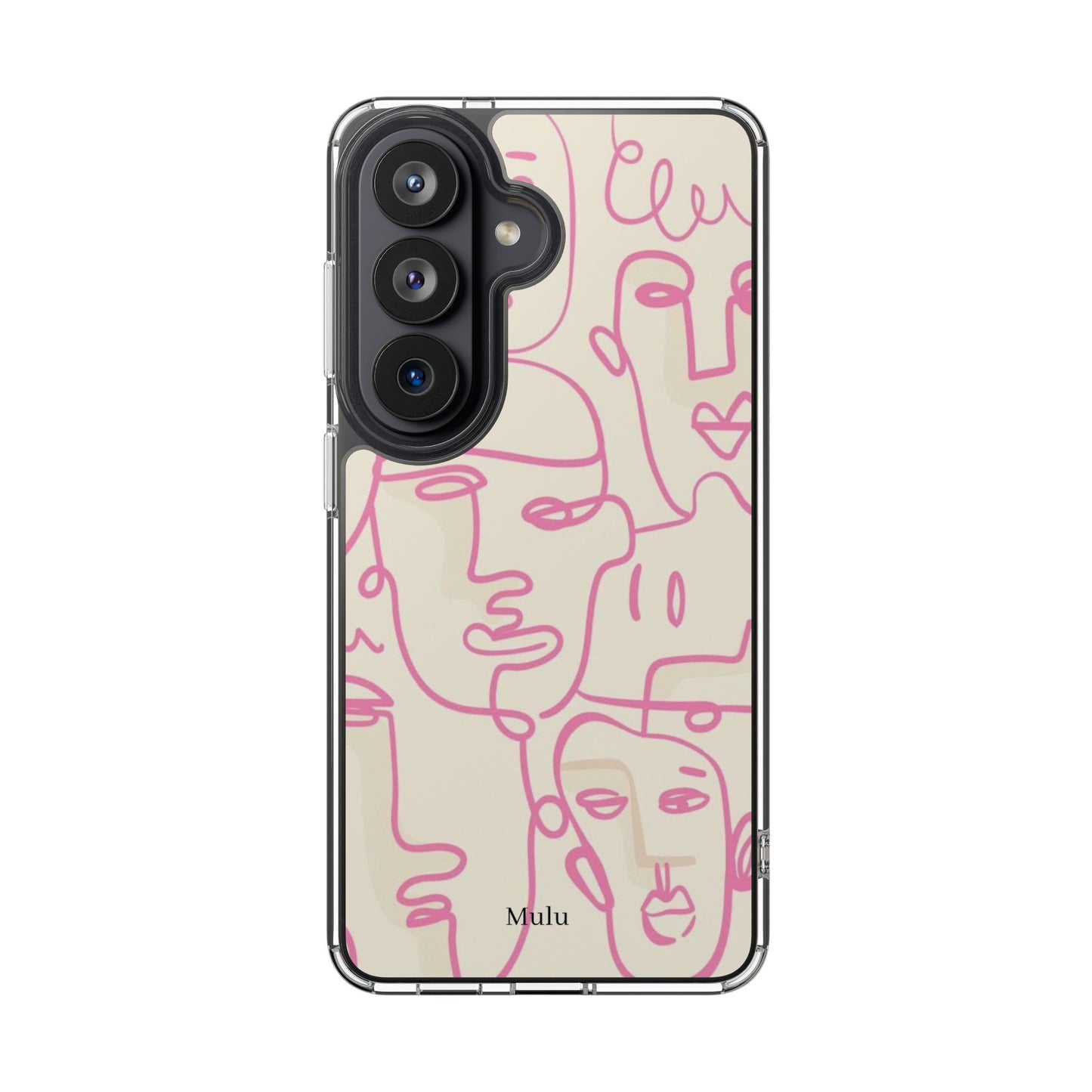 Clear Impact-Resistant Phone Case — Pink Minimalist Line Faces Design