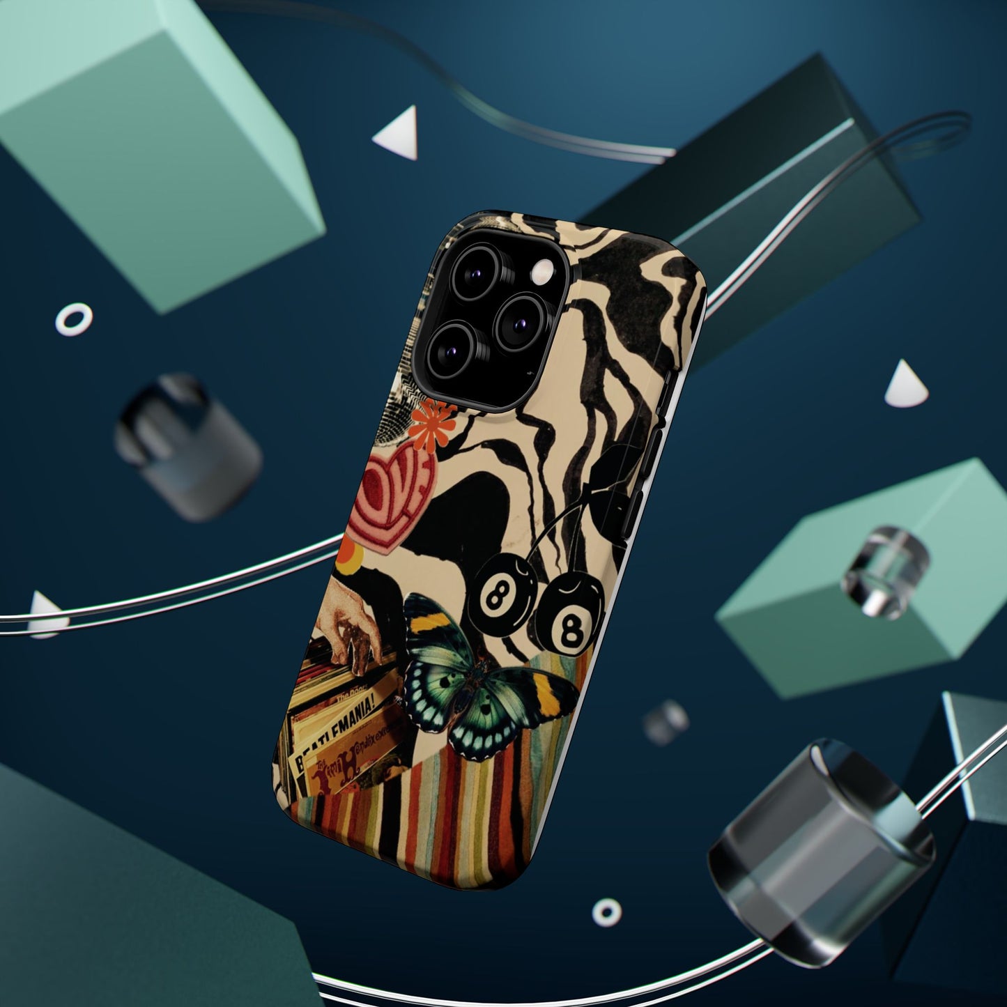 Phone Case — Retro Collage Magnetic Impact-Resistant Case with Butterfly & Zebra Print