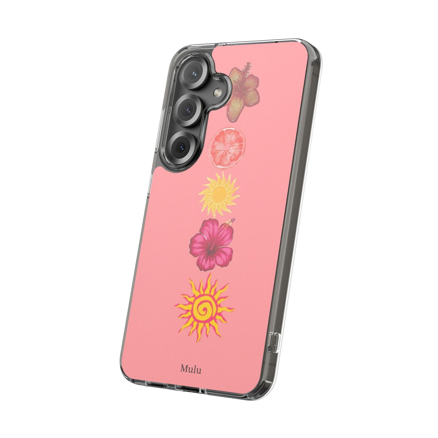 Clear Impact-Resistant Phone Case — Tropical Sun & Hibiscus Floral Design