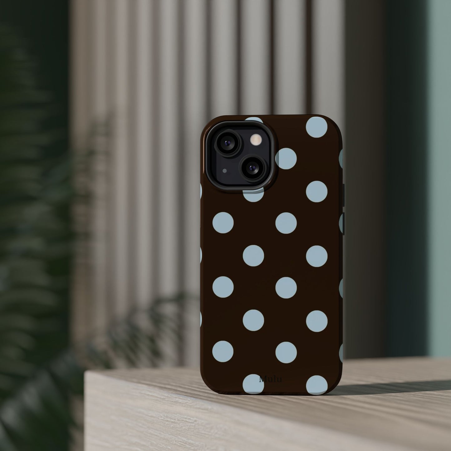 Polka Dot Magnetic Phone Case — Brown with Light Blue Dots, Impact-Resistant