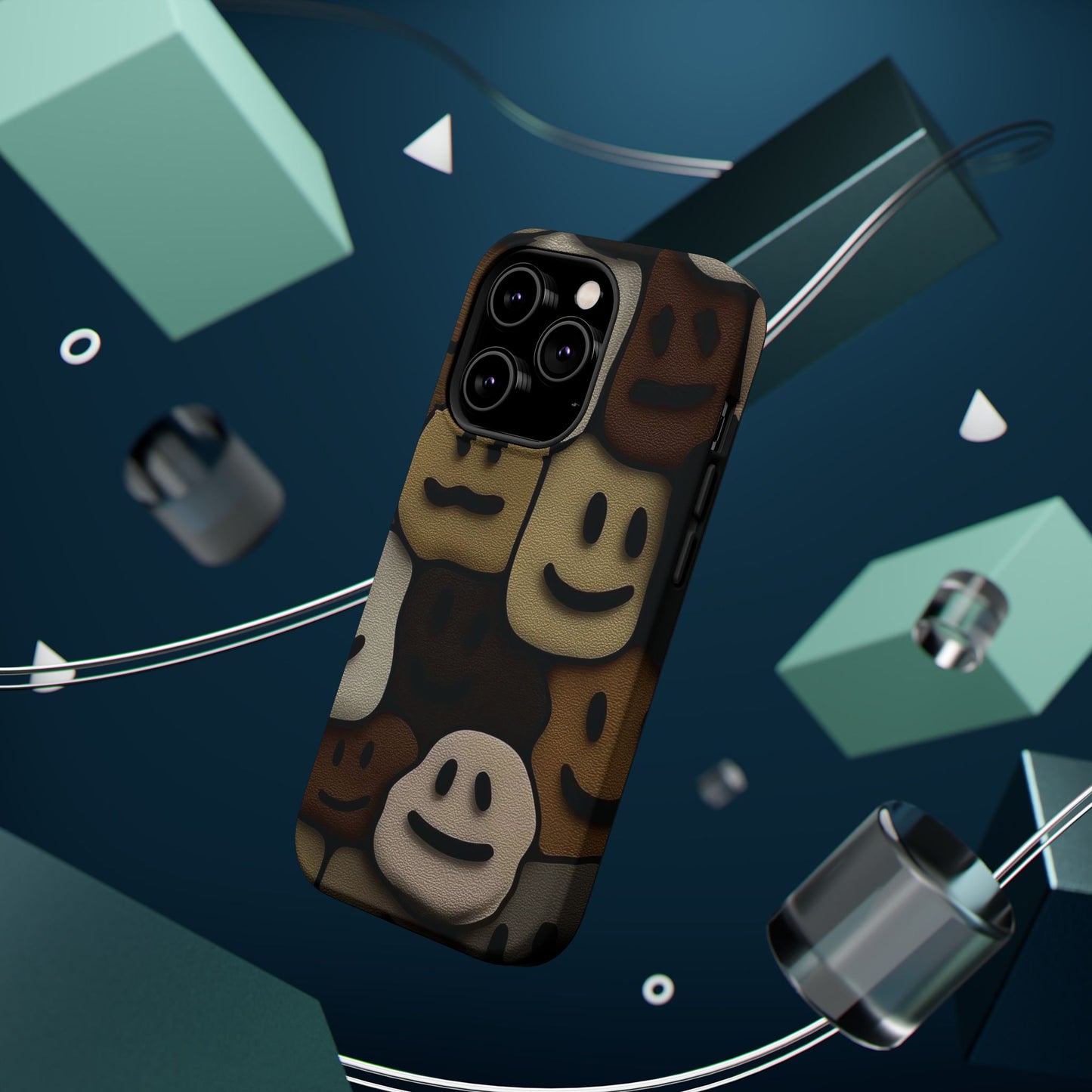 Magnetic Impact-Resistant Case — Brown Smiley Tile Phone Cover