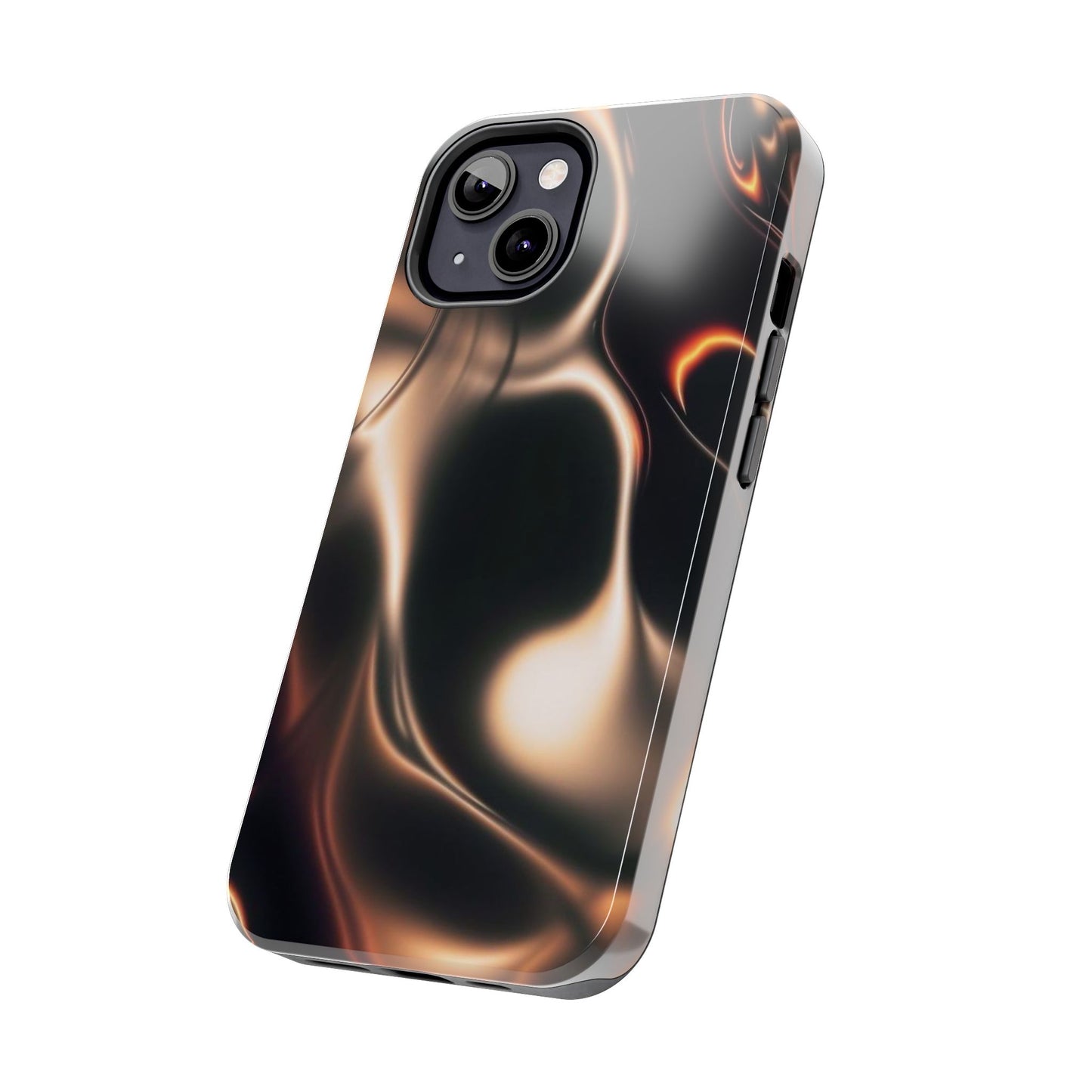 Abstract Liquid Glow Tough Phone Case — Black & Bronze Swirl Protective Cover
