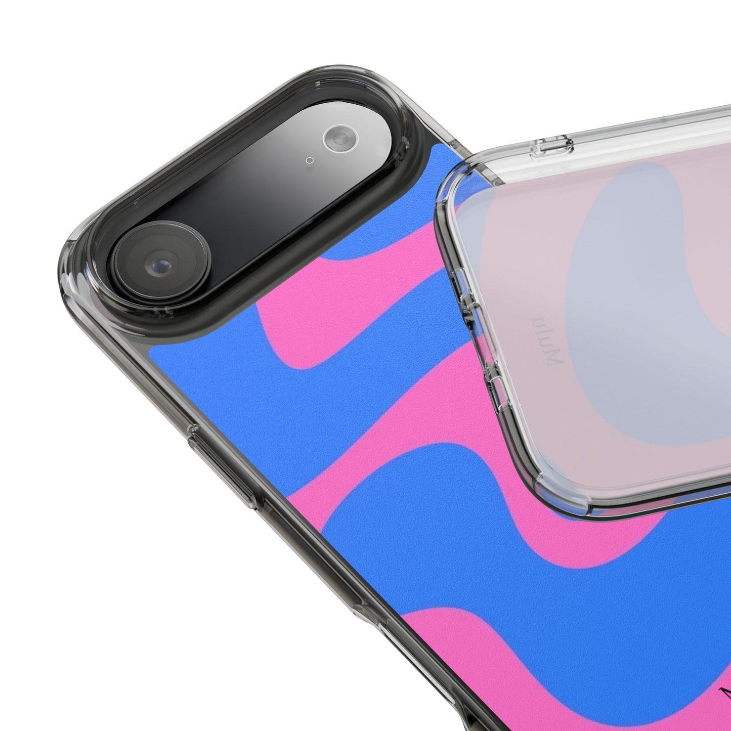 Clear Impact-Resistant Phone Case — Retro Blue & Pink Abstract Swirl