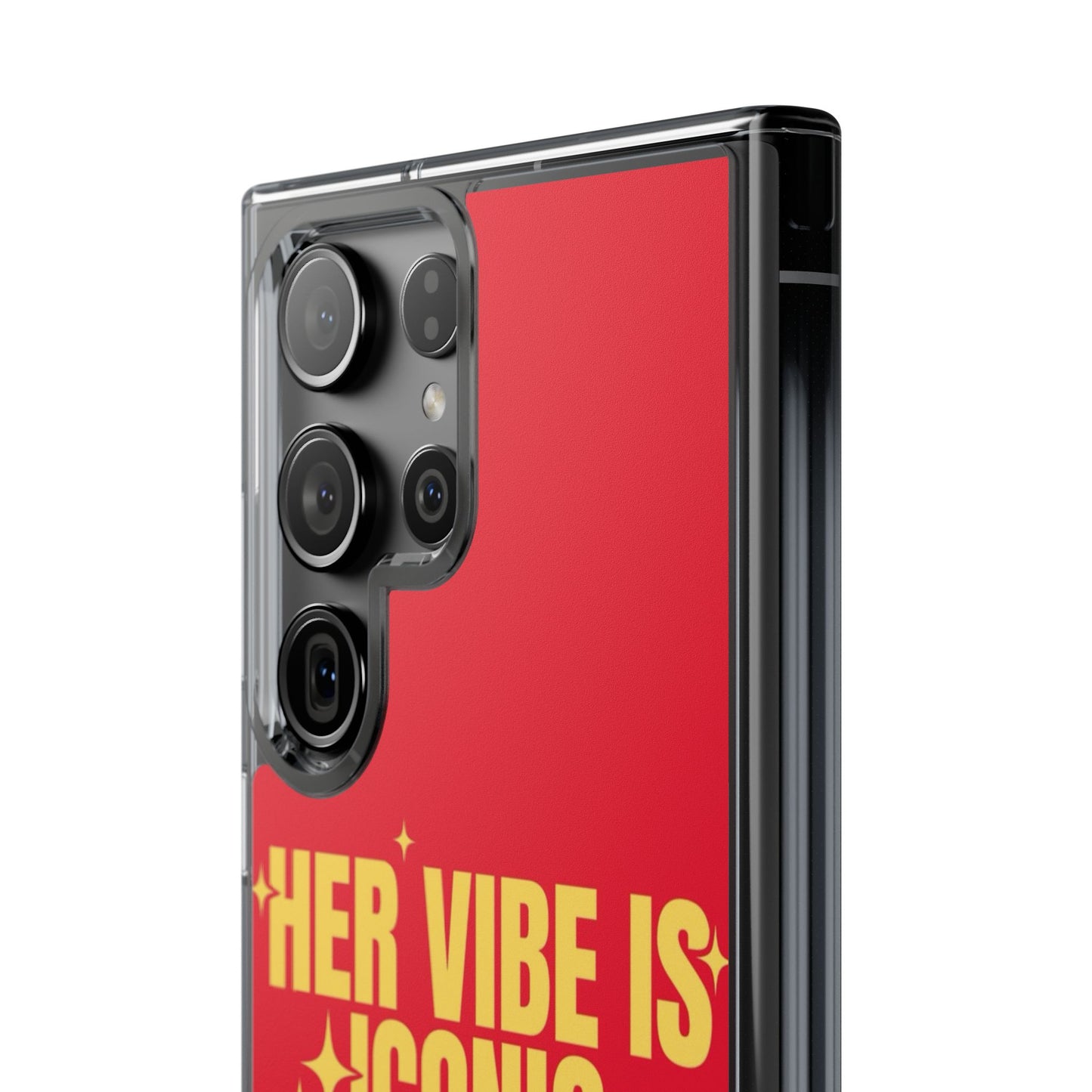 Clear Impact-Resistant Phone Case — "Her Vibe Is Iconic" Red Protective Cover