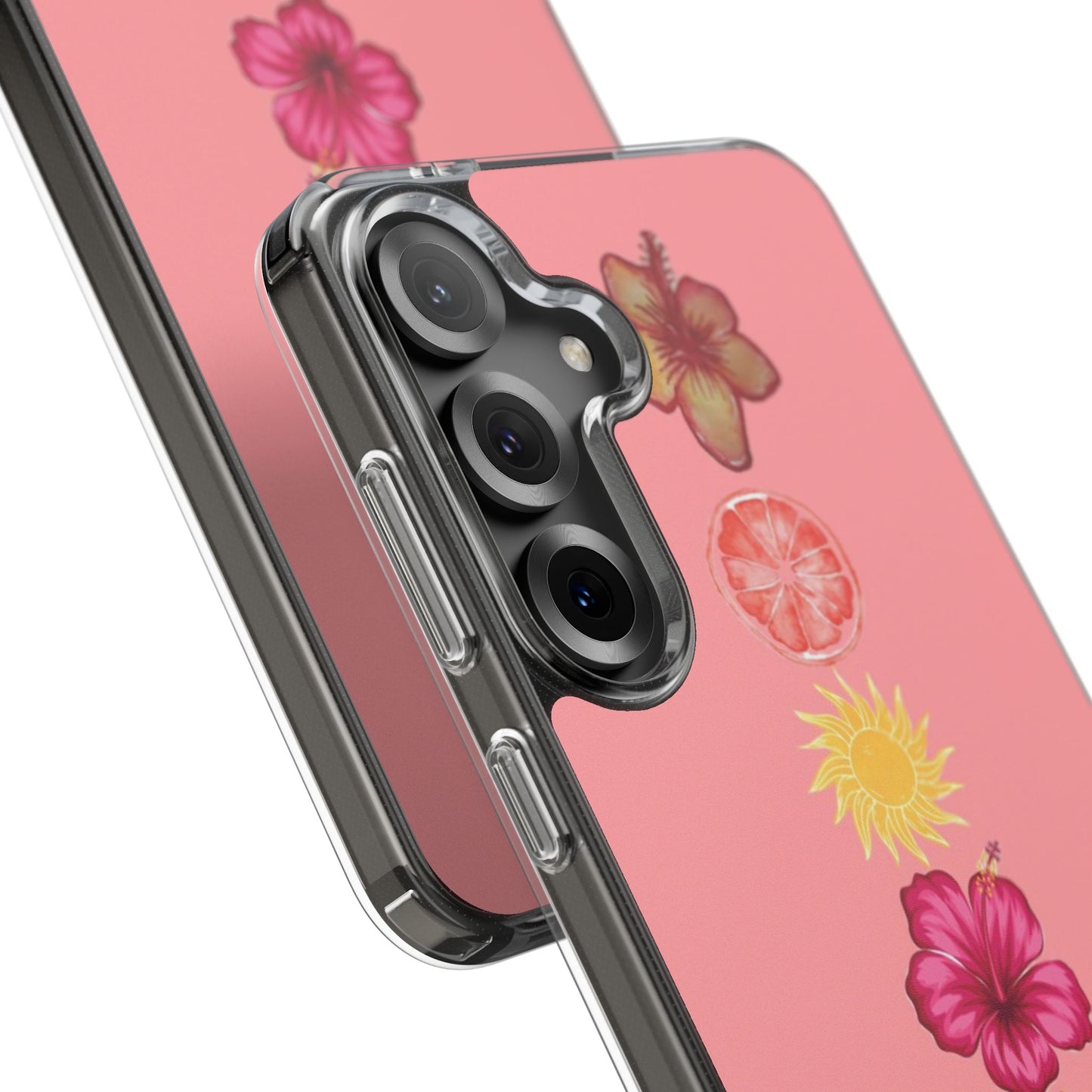Clear Impact-Resistant Phone Case — Tropical Sun & Hibiscus Floral Design