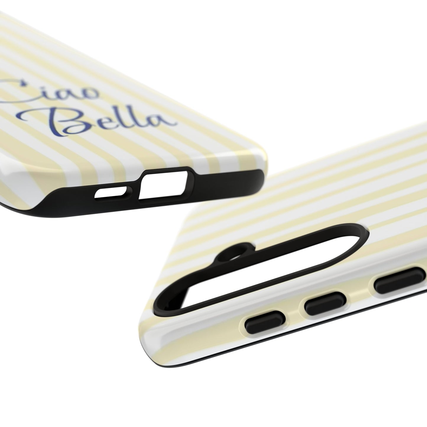 Ciao Bella Phone Case – Striped Elegant Italian Script Protective Cover