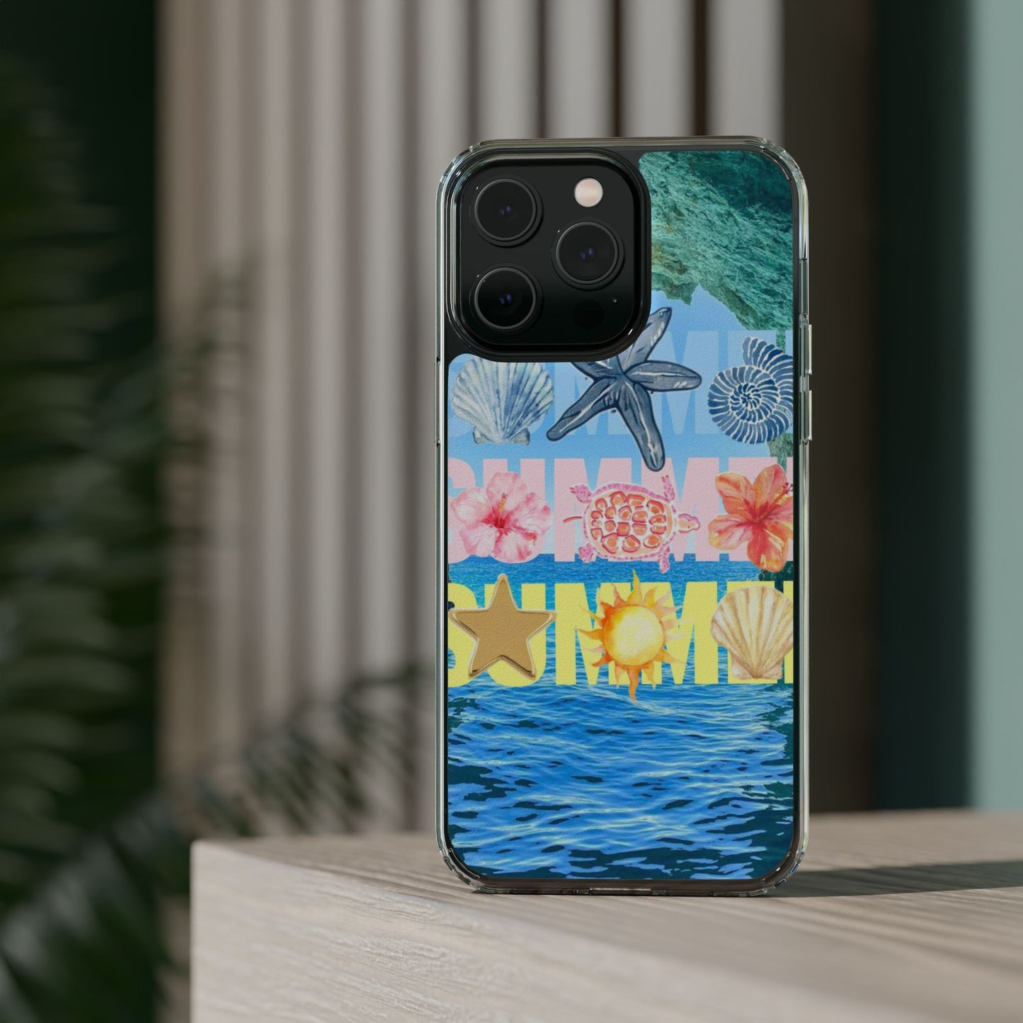 Clear Summer Beach Phone Case — Impact‑Resistant Tropical Design