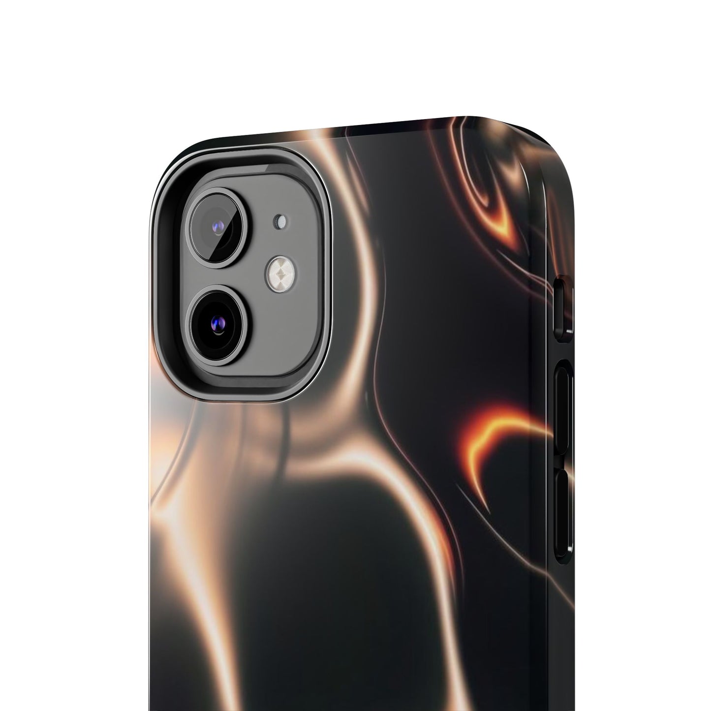 Abstract Liquid Glow Tough Phone Case — Black & Bronze Swirl Protective Cover